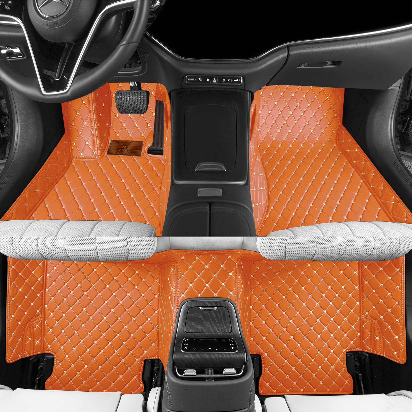 Custom car Floor mat is Compatible for Mercedes-Benz，to All Models for Benz (2000-2025) C260/C200/S500/ A260/ B200，Luxurious ‌All-Weather car Floor MATS. (Orange.)