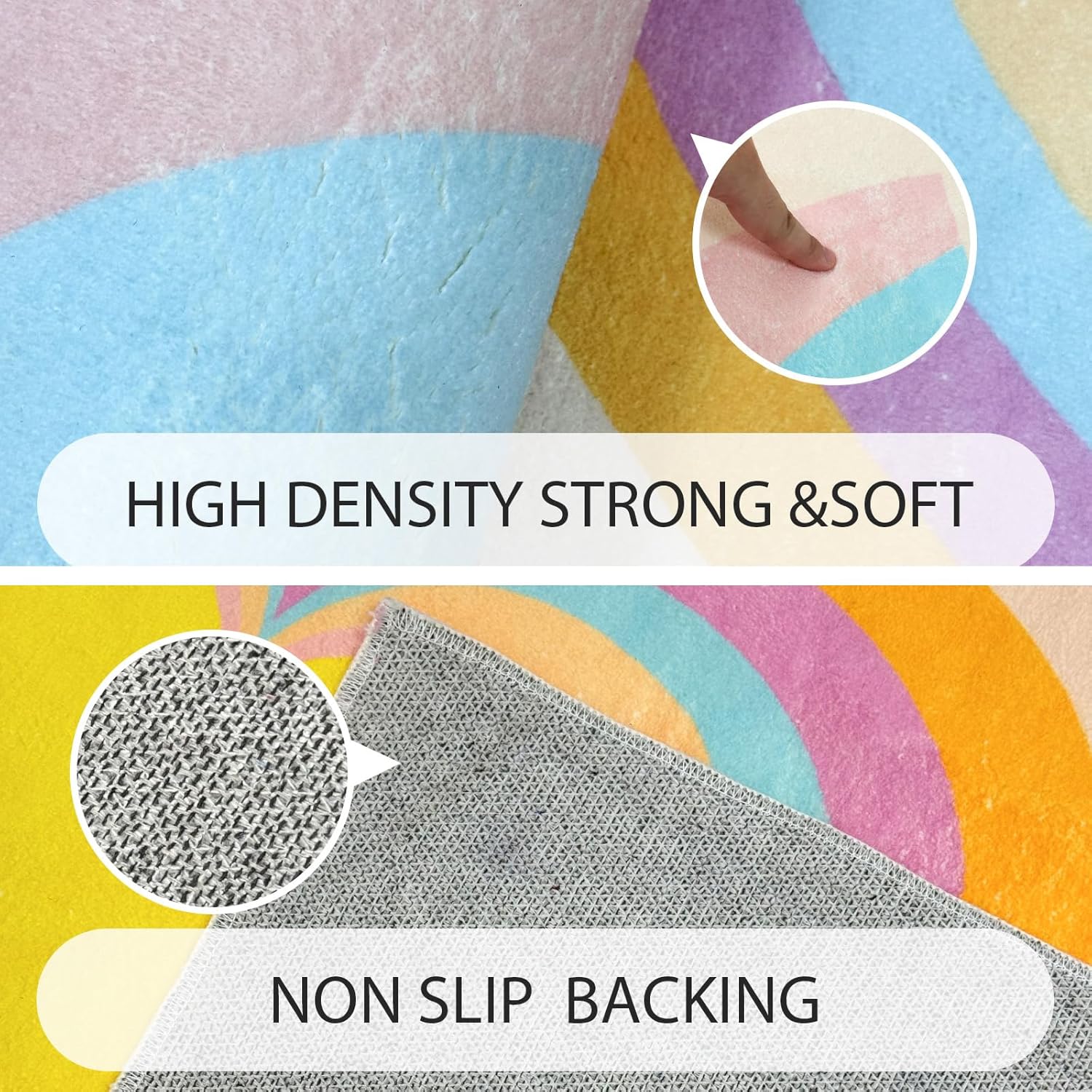 Kids Rug 4x6Ft Rainbow Heart Bedroom Carpet Modern Nursery Play Mat for Boys Girls Children Playroom Colorful Living Room Dorm Classroom Rug, Boho, Nonslip, Washable, Soft, Yellow