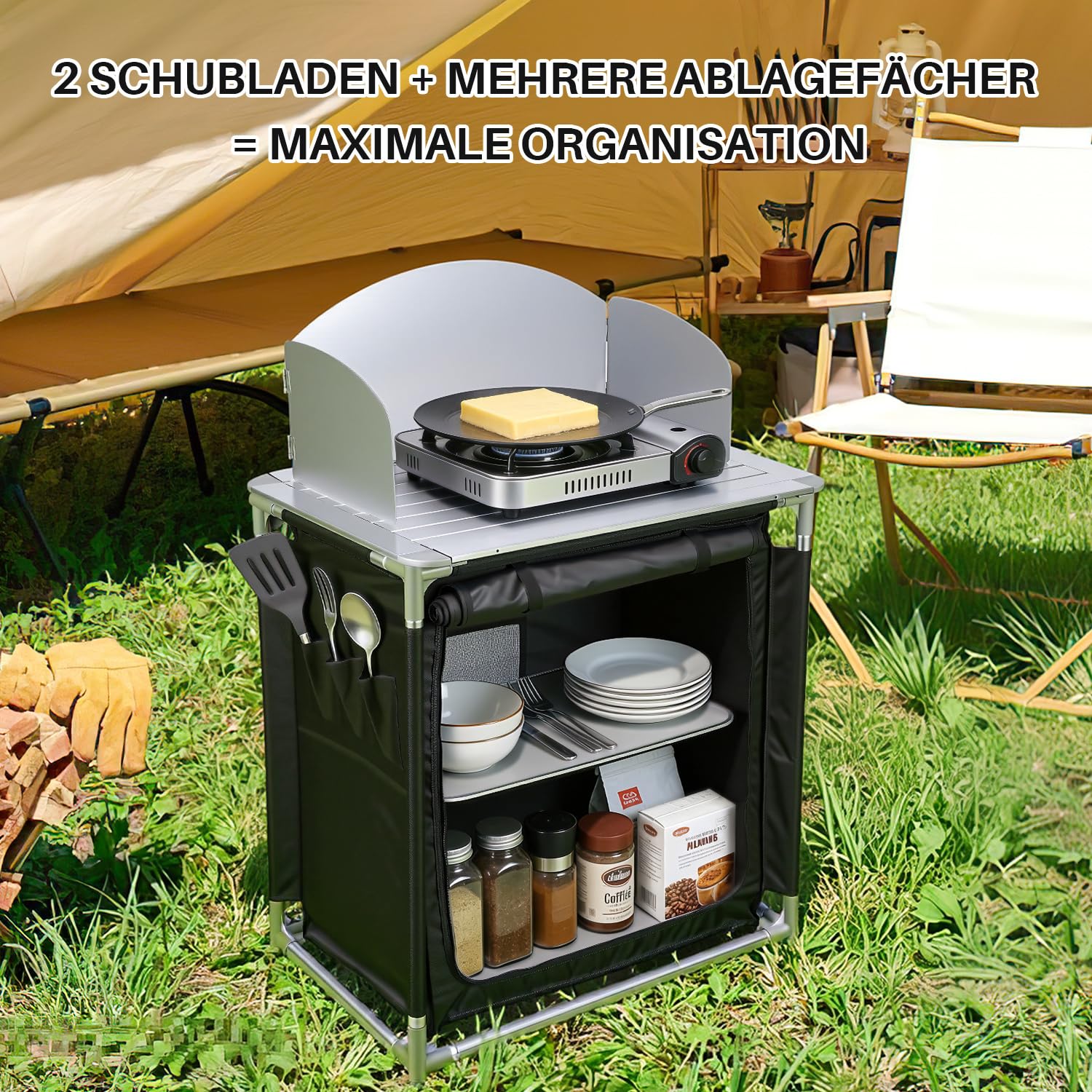 Kuchnia kempingowa z aluminiową ramą i ochroną przed rozpryskiwaniem, szafka namiotowa, pudełko kuchenne, na kemping, kemping, do kuchni, torba do przechowywania, kuchnia podróżna na kemping