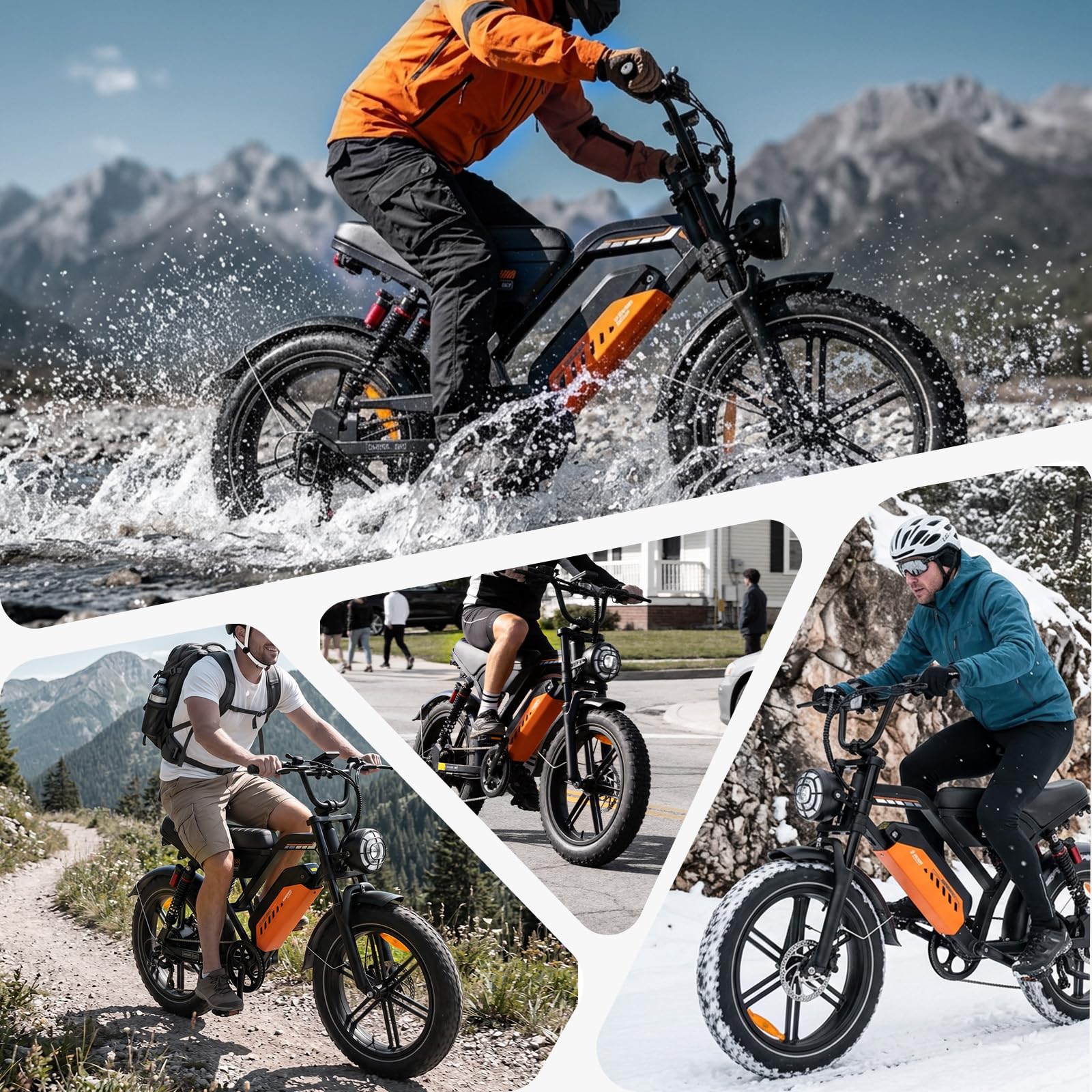 Bicicleta eléctrica para hombre, 20", batería extraíble, color negro y naranja