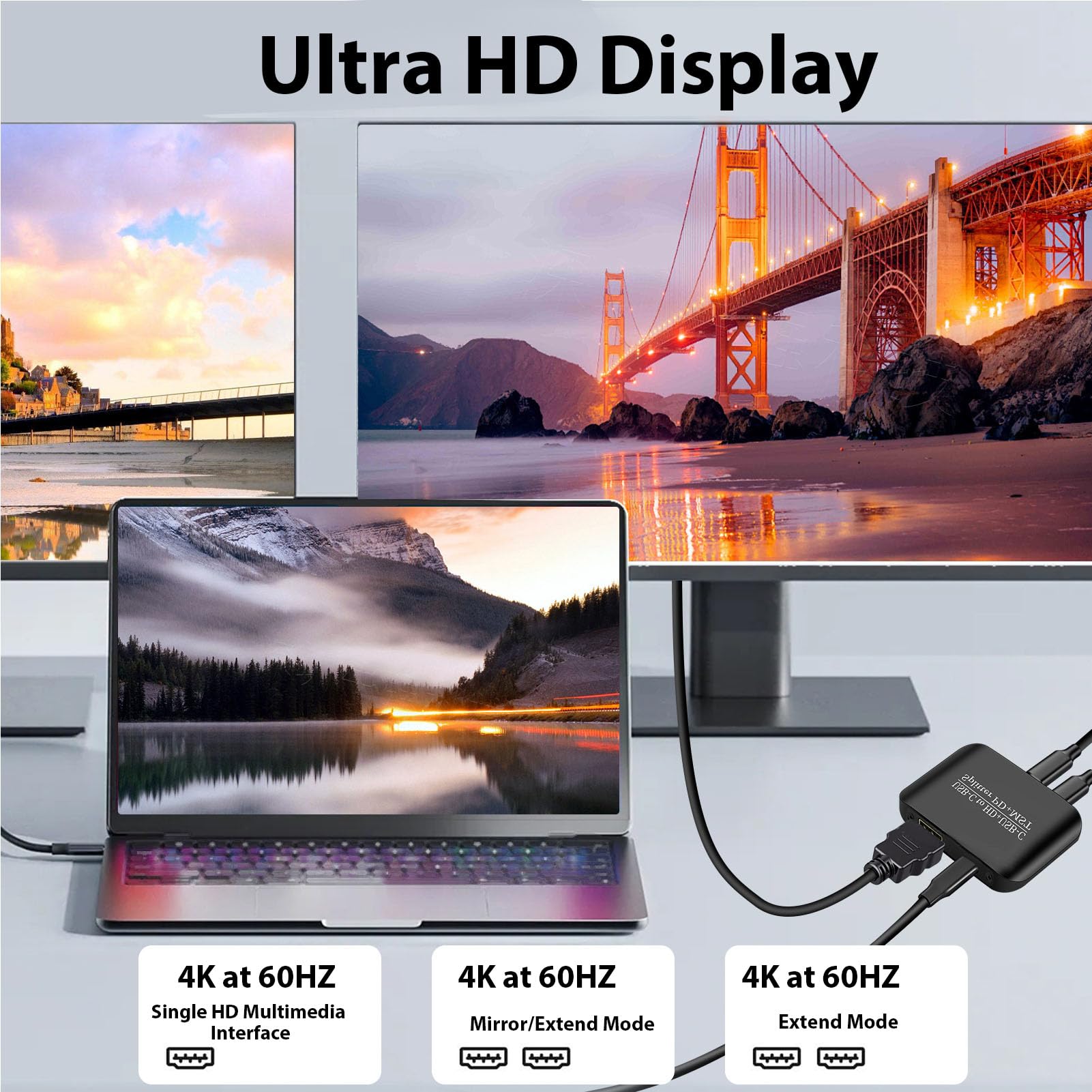 Aramox Adaptador Divisor y Splitter, Carcasa de Hierro 4K 60Hz
