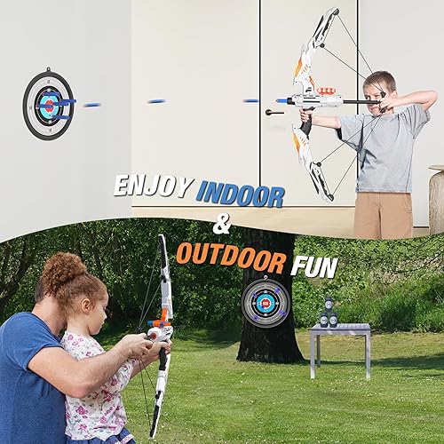 Miniatura 2 de HYES Arco y flecha para niños, juego de tiro con arco con luz LED con 12 flechas de ventosa, 1 objetivo para colgar, 3 objetivos de puntuación y 1