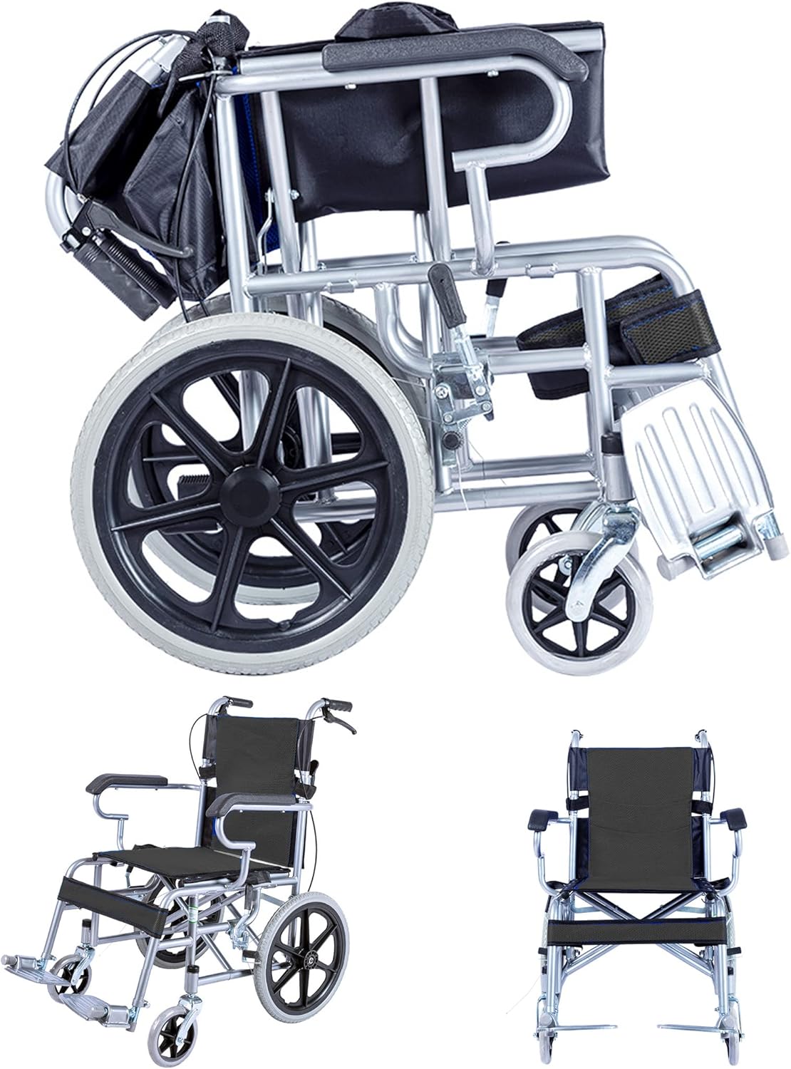 16'' UltraLightweight Folding Transport Wheelchair with Foldable