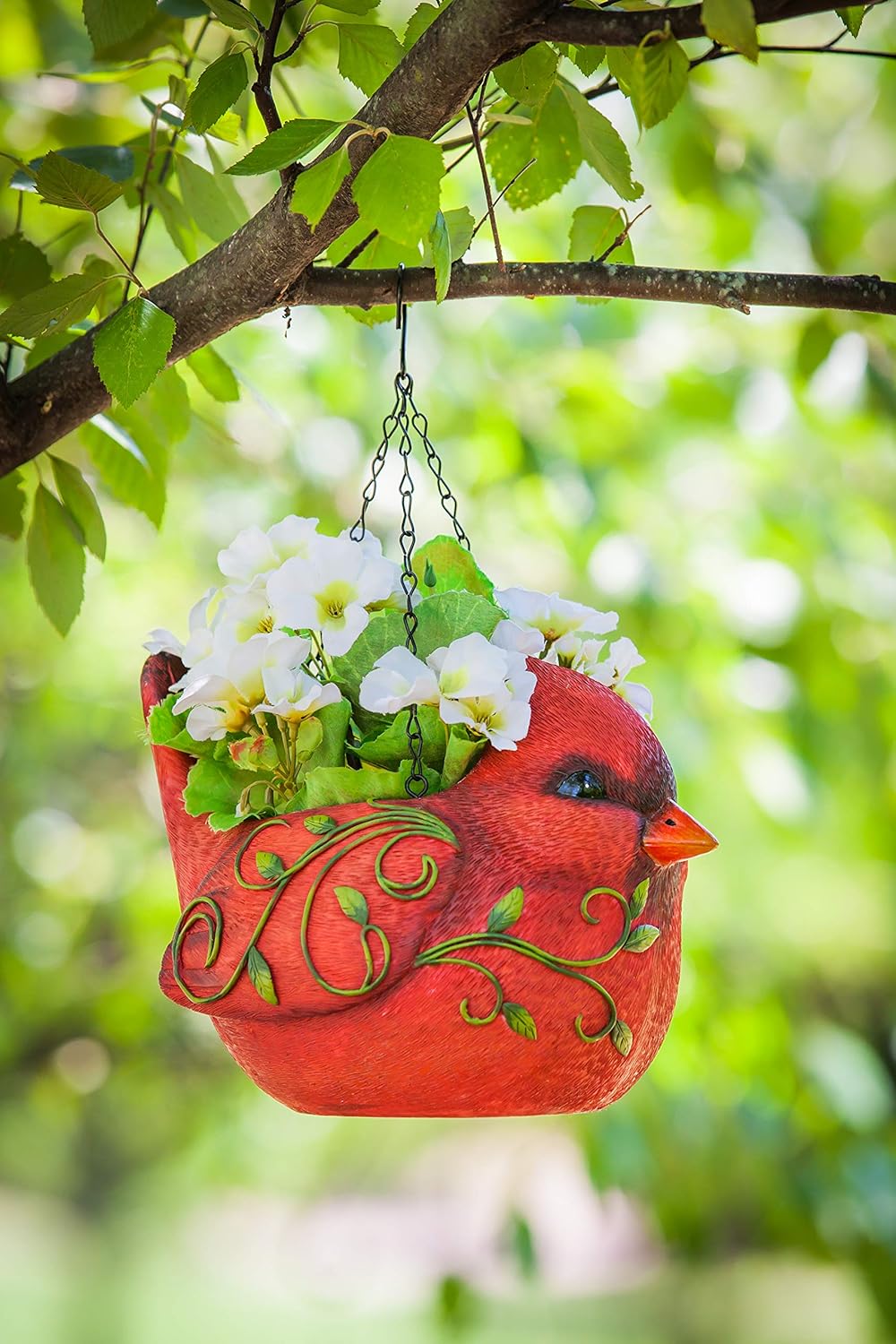New Creative Adorable Hanging Portly Bird Red Cardinal Polystone Planter 10 x 6 x 7.6 inches