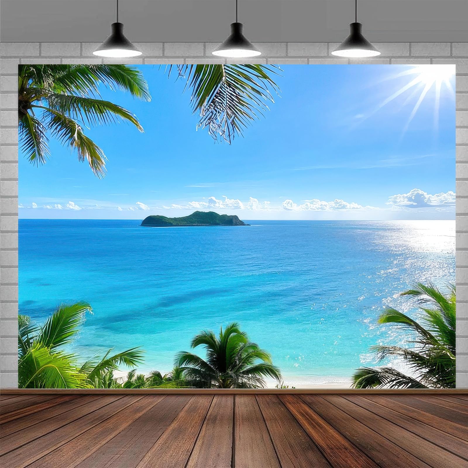 8x6ft Summer Beach Background Banner Tropical Summer Hawaii Photography Backdrops Banner Blue Sky Sea Background for Outdoor Photo Party Decoration Sunshine Luau Themed