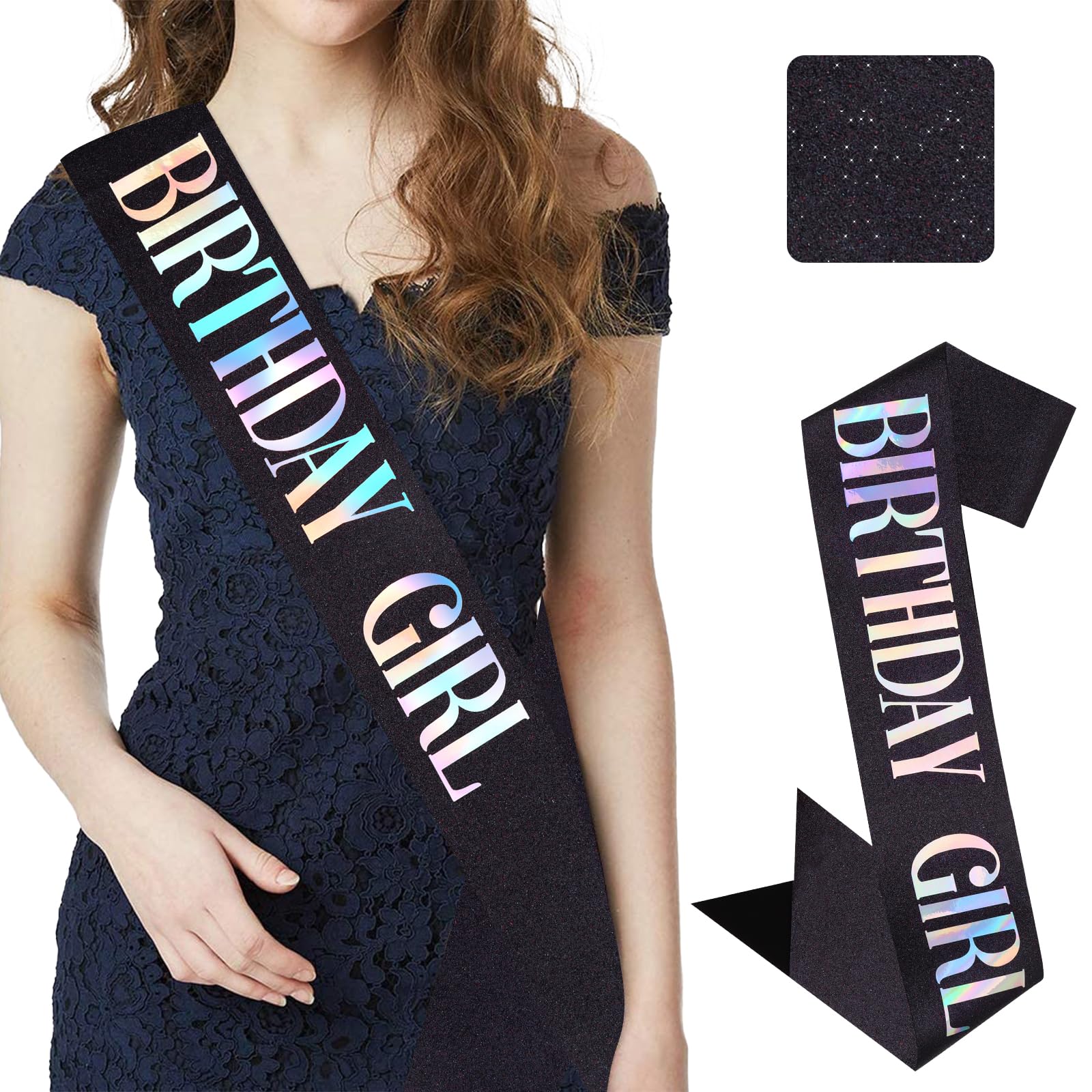 CIEHER Birthday Girl Sash for Women Girls, 67" L x 3.6" W, Black - Perfect for 16th 18th 21st 30th 40th 50th 60th 70th 80th Birthday Decorations