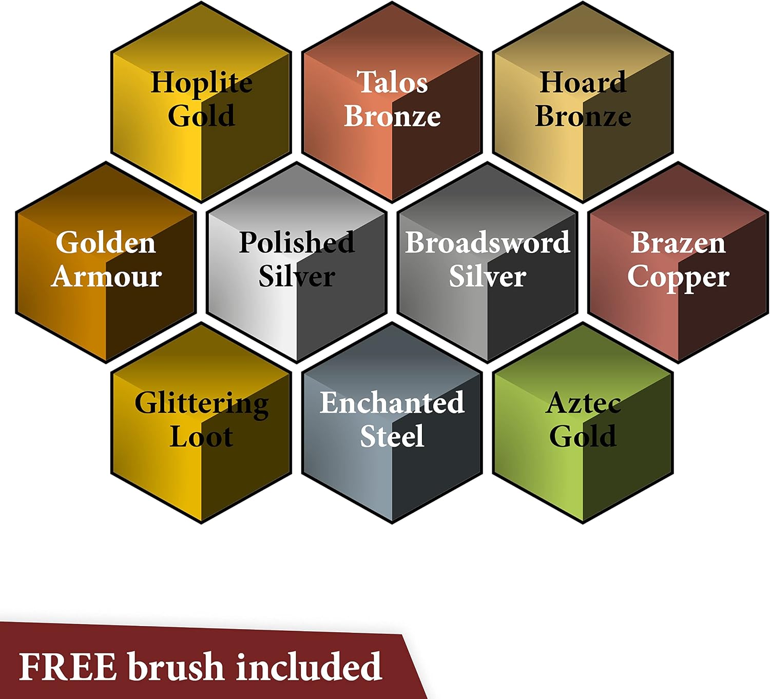 The Army Painter Speedpaint 2.0 Metallics Paint Set, 10 Bottles of Metal Acrylic Contrast Paint in 18ml Incl. 1 Free Basecoating Brush for Miniature Painting