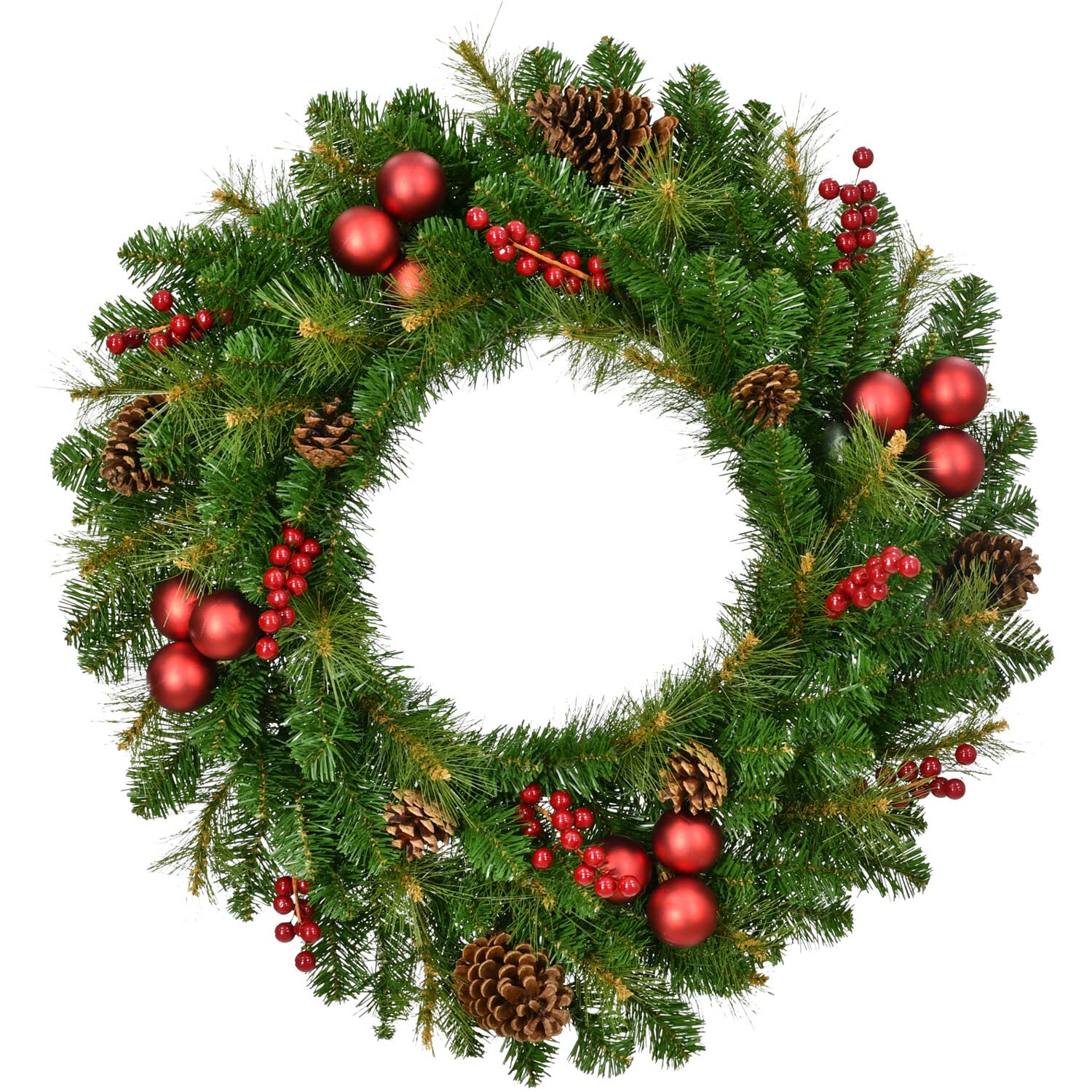 Fraser Hill Farm Corona alegre con bayas, piñas y adornos, 30 pulgadas de diámetro, perfecta para paredes, puertas o repisas de chimenea, corona de Navidad, FFJFWR030-0GR, verde