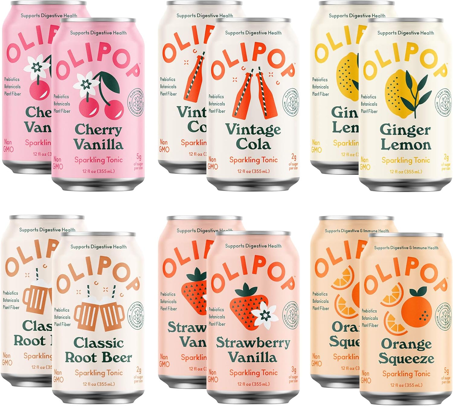 OLIPOP The Sampler, 6Flavor Soda Variety Pack, Healthy Soda