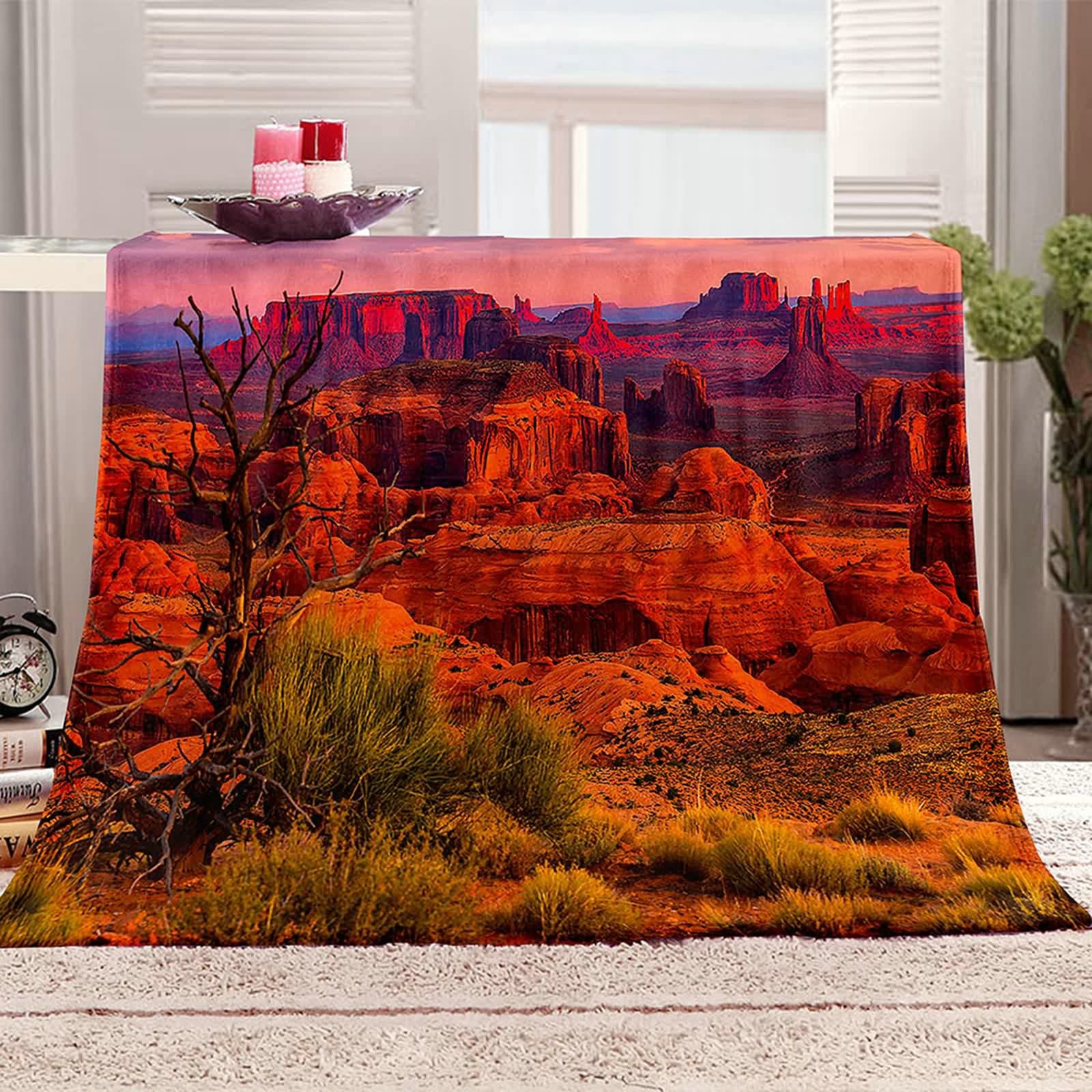 Aeici Couverture Polaire, Couverture Laine Flanelle Couverture 160x200 cm Montagnes et Rivières Couverture Canapé pour Salon Lit