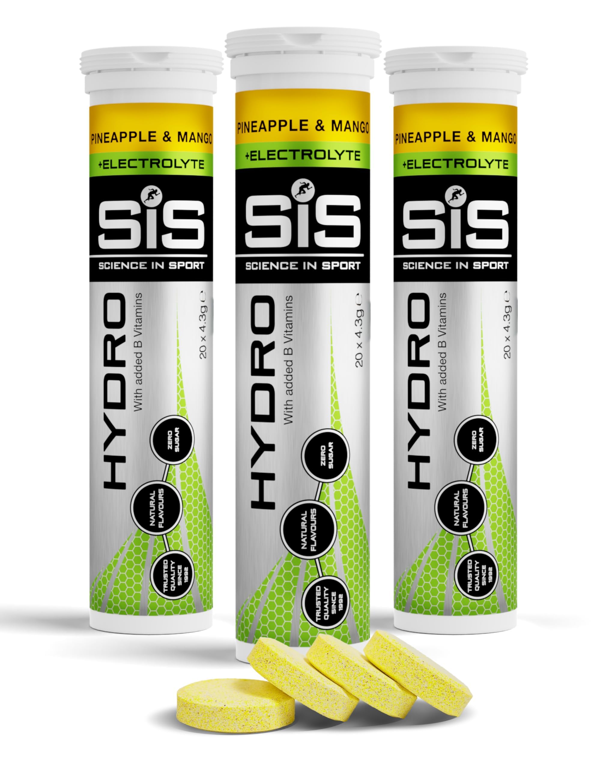 Science In Sport Hydro Electrolyte Tablets | Sugar Free Hydration Tablets | Essential Electrolytes to Reduce Fatigue & Aid Rehydration | Gluten Free | Pineapple & Mango Flavour | 60 Servings | 3 Pack