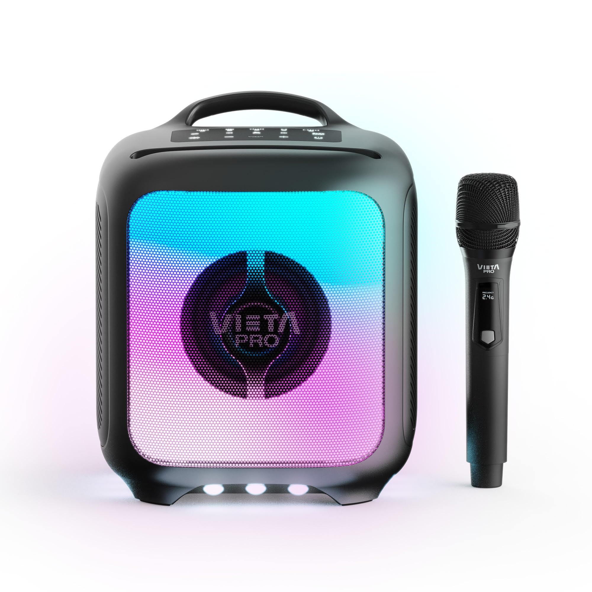Vieta Pro Party 55 Powerful Bluetooth Speaker 100W with Karaoke, Wireless Microphone and RGB Lights. Large Portable TWS Speaker, 9 h Battery and USB-C and Micro SD Ports