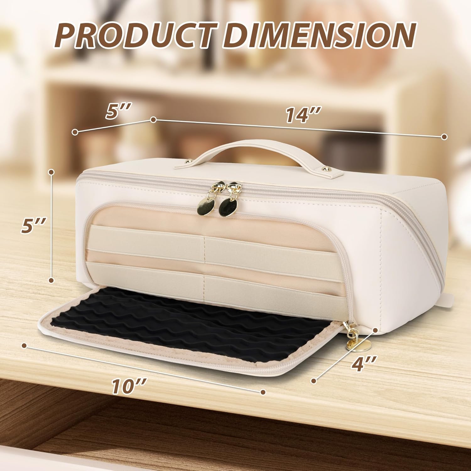 Hot Hair Tools Travel Bag with Heat Resistant Silicone Mat, 2 in 1 Hair Dryer Storage Bags, Women Travel Essentials Organizer Case for Curling Irons, Straighteners, Hot Air Brushes (White) - Image 2