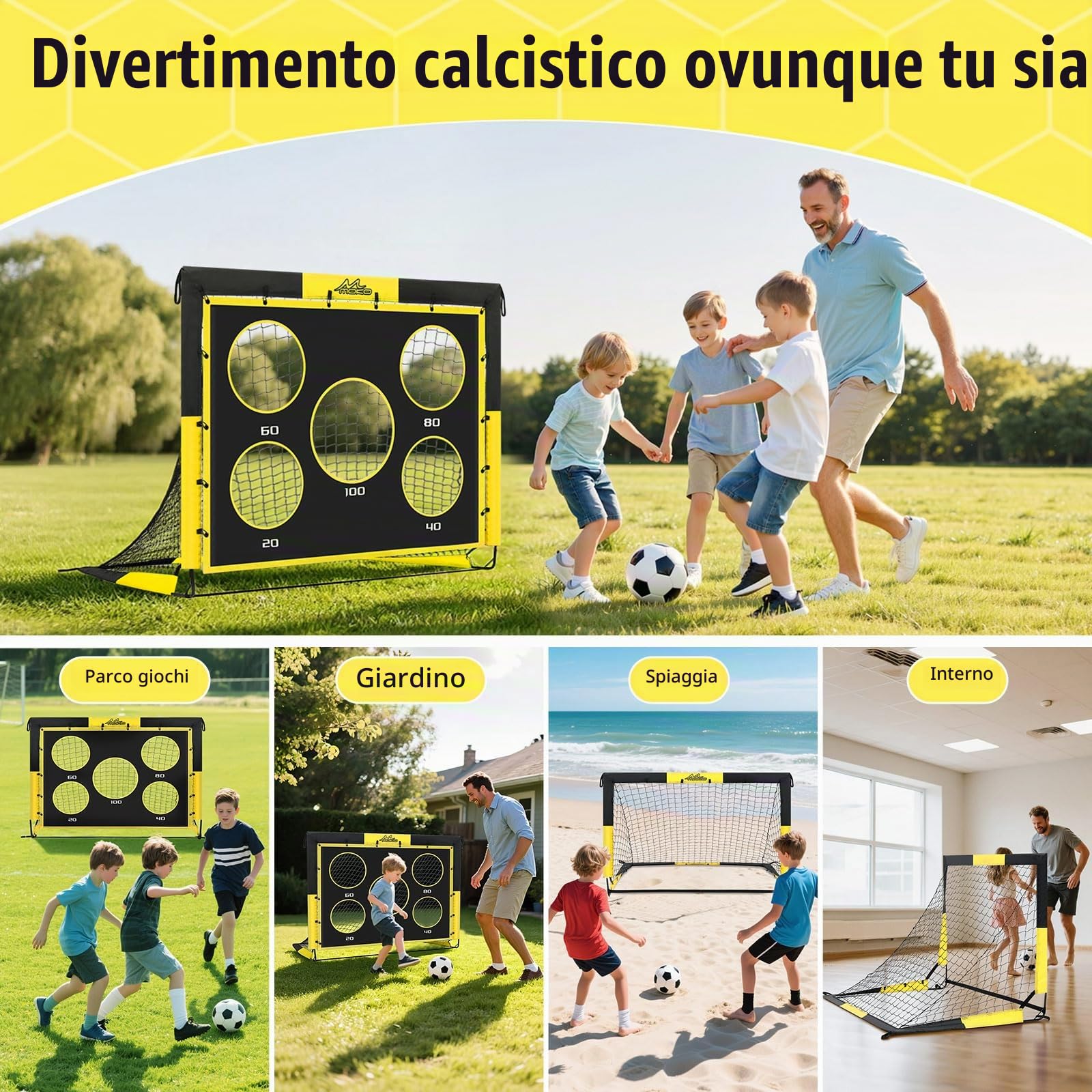 MoKo Porta da Calcio per Giardino, Pop-Up Rete da Calcio di Grandi con Pannello Bersaglio, Attrezzatura di Allenamento Portatile per Bambini, Gioco Sportivo Esterno