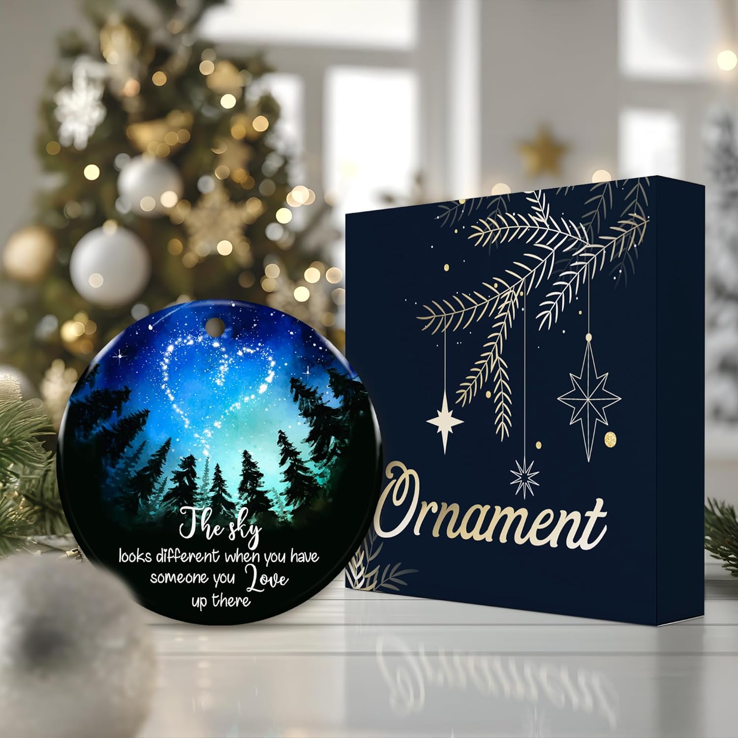 Memorial Ornament – “The Sky Looks Different When You Have Someone You Love Up There” – Remembrance Ornament for Loss of Loved One – Sympathy Gift Keepsake – Bereavement Christmas Ornament - Image 4