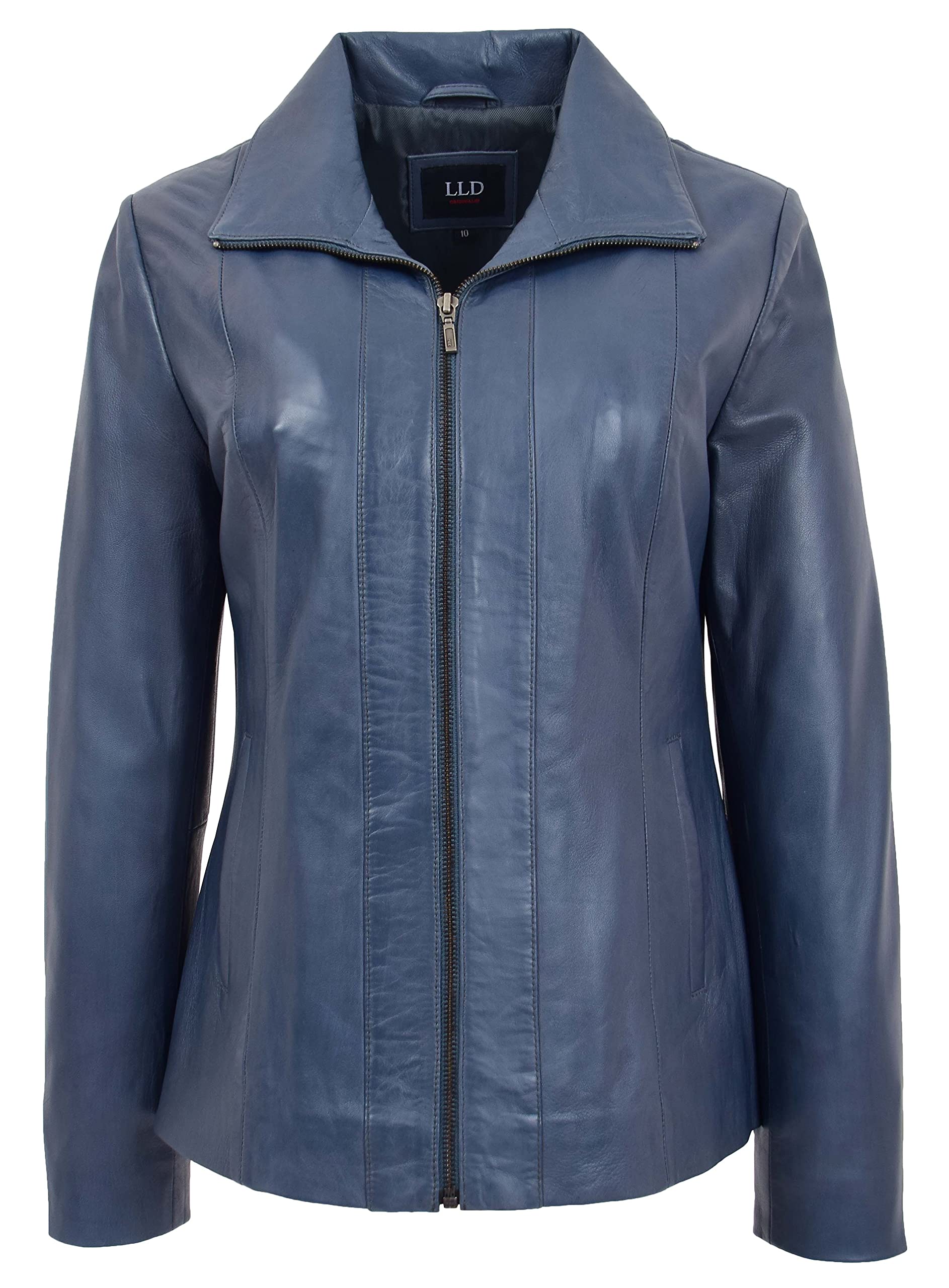 Womens Real Leather Classic Jacket Zip Box Style Julia (18, Blue)