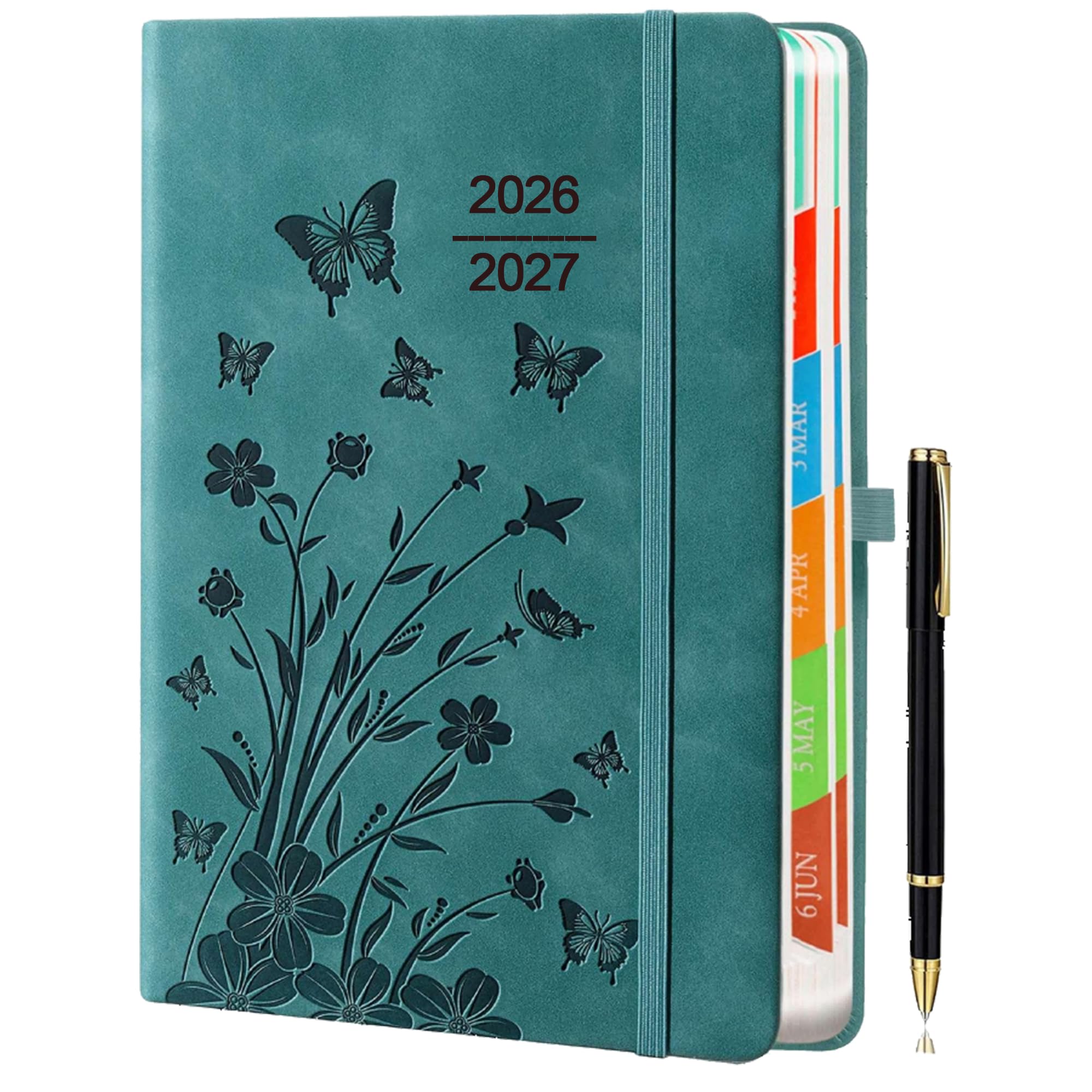 Academic Diary 2026–2027 A5 Day to Page – Teal Hardback Planner with Pen Holder, 100 gsm Paper & Ribbon Bookmarks – Academic Year Diary for Students & Teachers