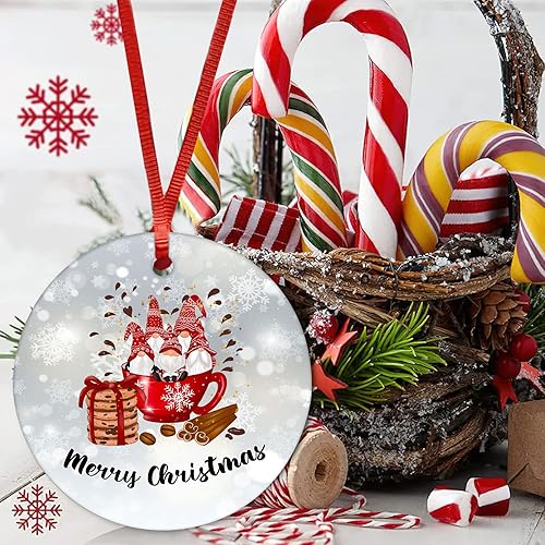 Miniatura 3 de ArogGeld Adorno redondo de cerámica con diseño de gnomo de Navidad, recuerdo de porcelana plana, árbol de Navidad, vacaciones, decoración de fiesta,