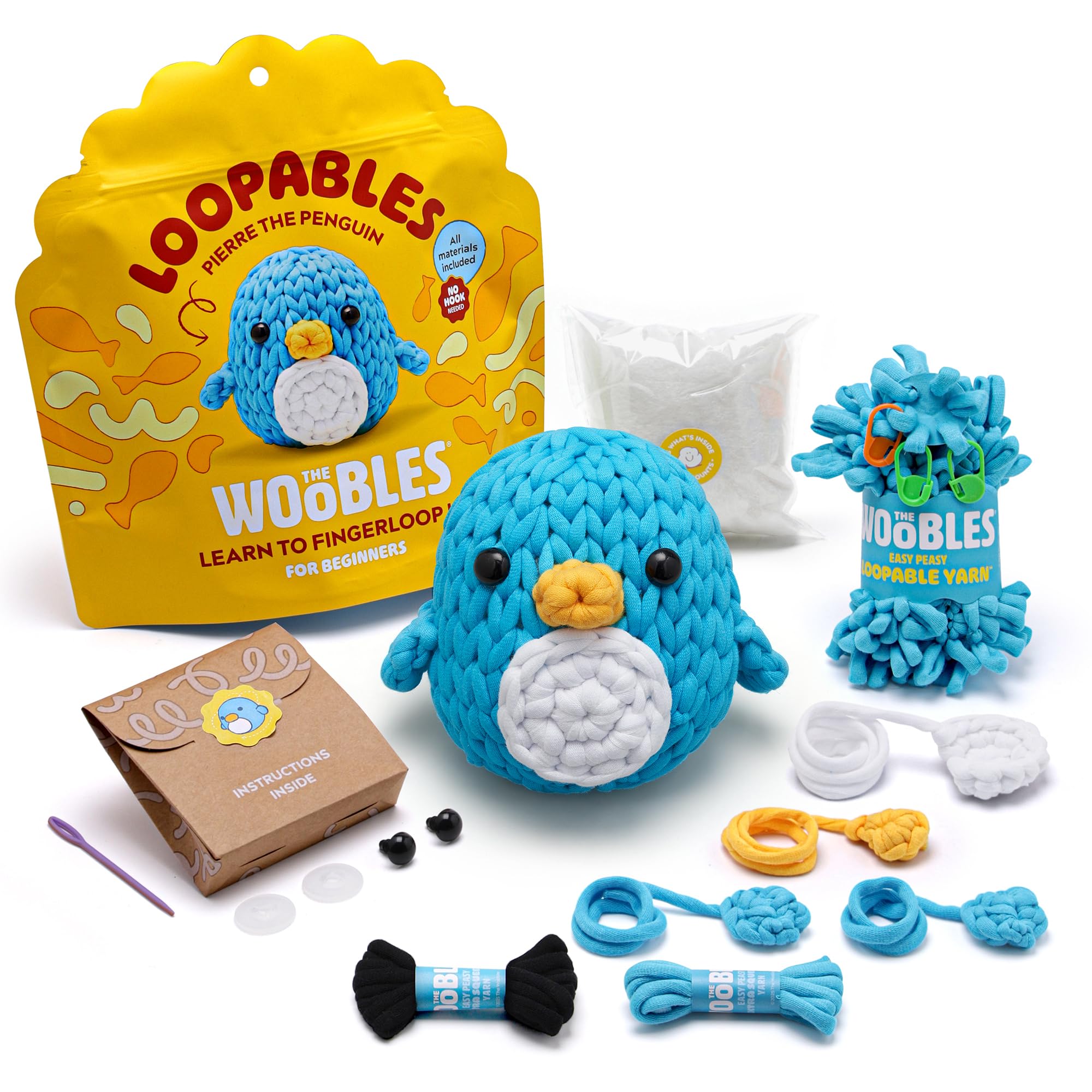 The Woobles Crochet Kit for Beginners with Easy Peasy Loopable Yarn, As Seen on Shark Tank - Easy Arts and Crafts Knitting & Crochet Animals Kit with Step-by-Step Video Tutorials (Pierre the Penguin) - 1