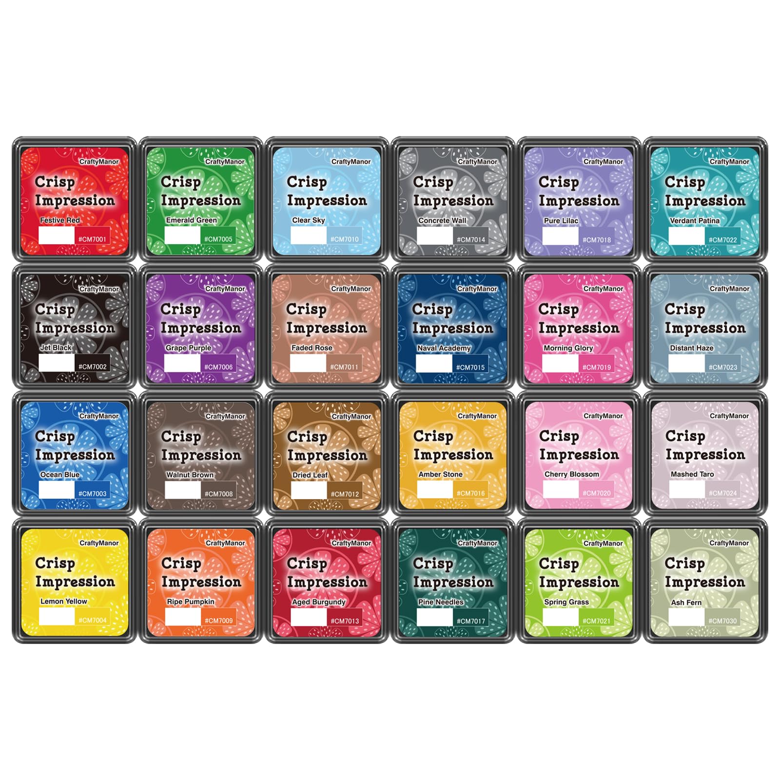 CraftyManor Crisp Impression Mini Ink Pads for Stamps, Oil-Based Stamp Pad for Scrapbooking, Card Making & Stamping (Crisp 24 Colours)
