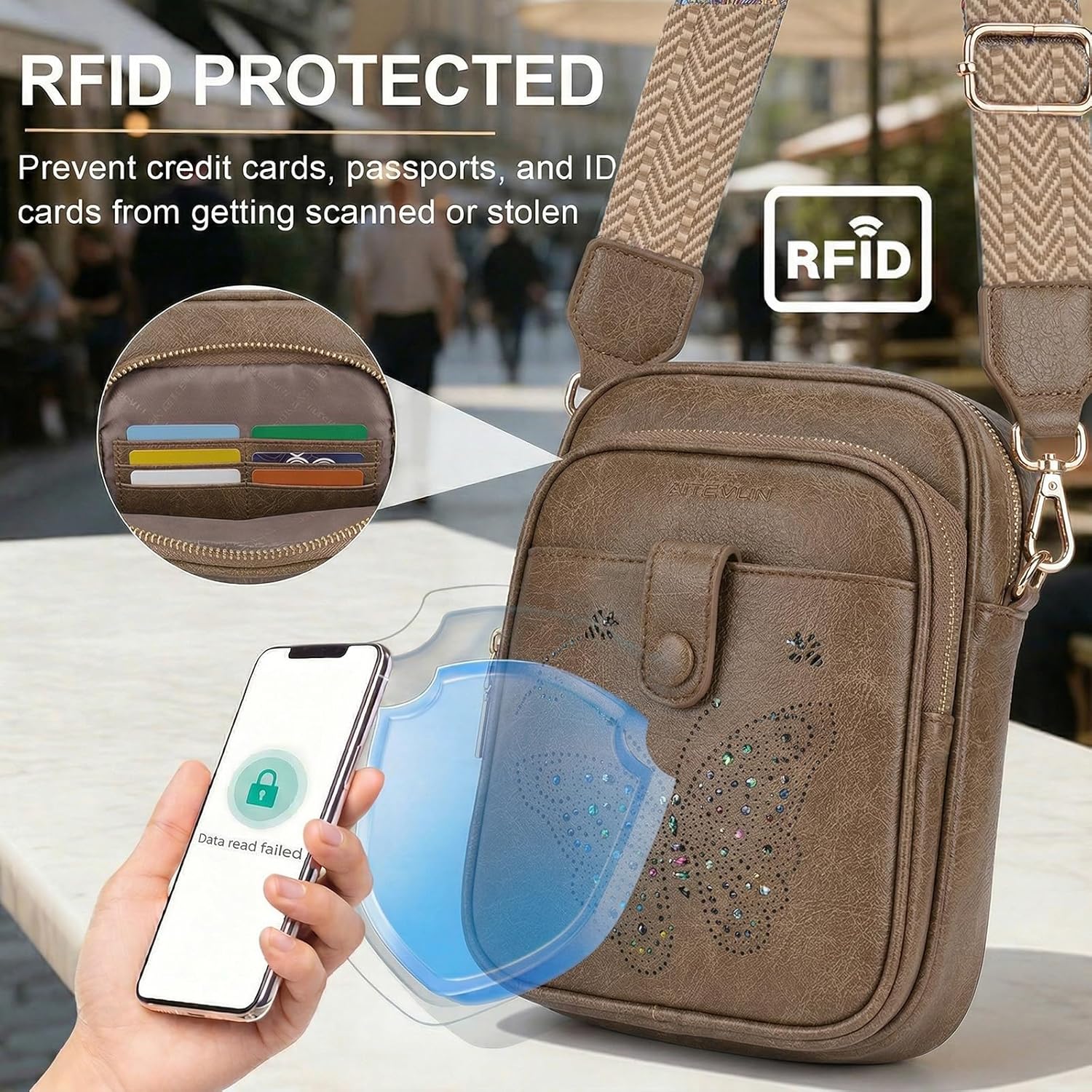 KITEVIUN Crossbody Bags for Women Leather Crossbody Purse Small Shoulder Phone Purse with Adjustable Strap & RFID Card Slots