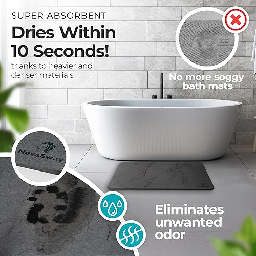 Miniatura 6 de Novasway - Tapete de baño de piedra de diatomita para baño, secado rápido, antideslizante, absorbente de agua, tapete de ducha duradero de piedra