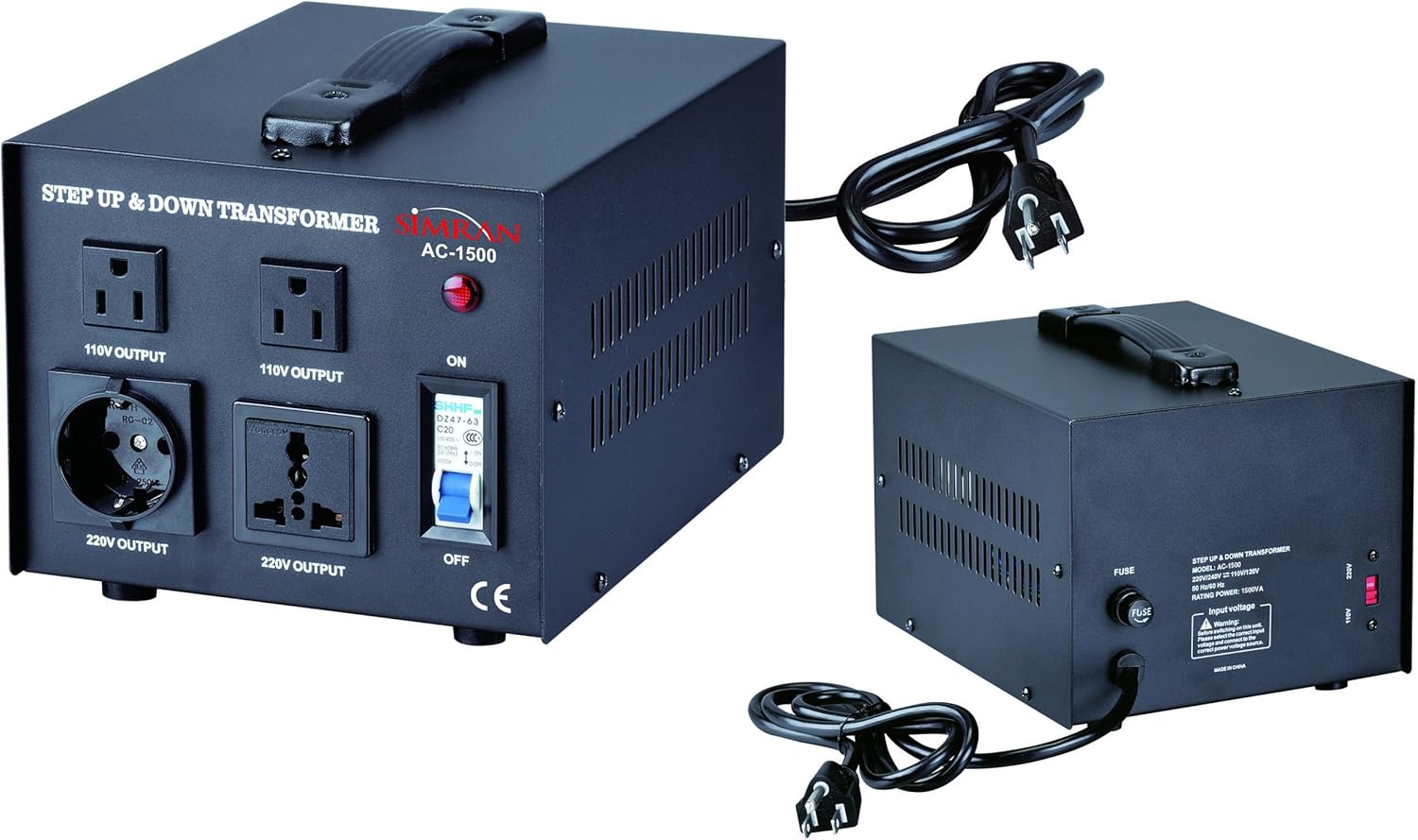 Simran Voltage Transformer, 1500 Watt, Step Up and Down, 110 Volt, 220 Volt Power Converter, Black (ACN-1500)