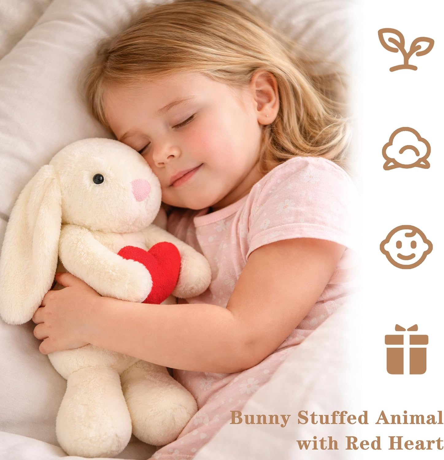 8" Bunny Stuffed Animal with Red Heart, Cute Plush Bunny Toy, Soft Rabbit Plush for Kids & Adults, Valentine’s Day, Christmas, Birthday, Anniversary (White)