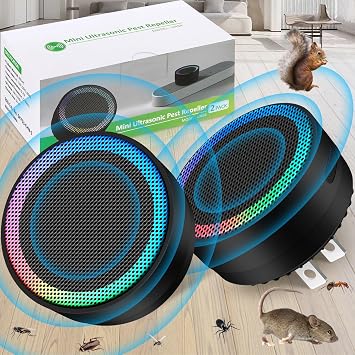Mini Pest Control Device, 360 Indoor Mouse Repellent Plug in, Ultrasonic Pest & Insect Repellent for House, Effectively Repels Rodent, Mice, Roach, Mosquito, Spider, Ant-Black, 2 Pack