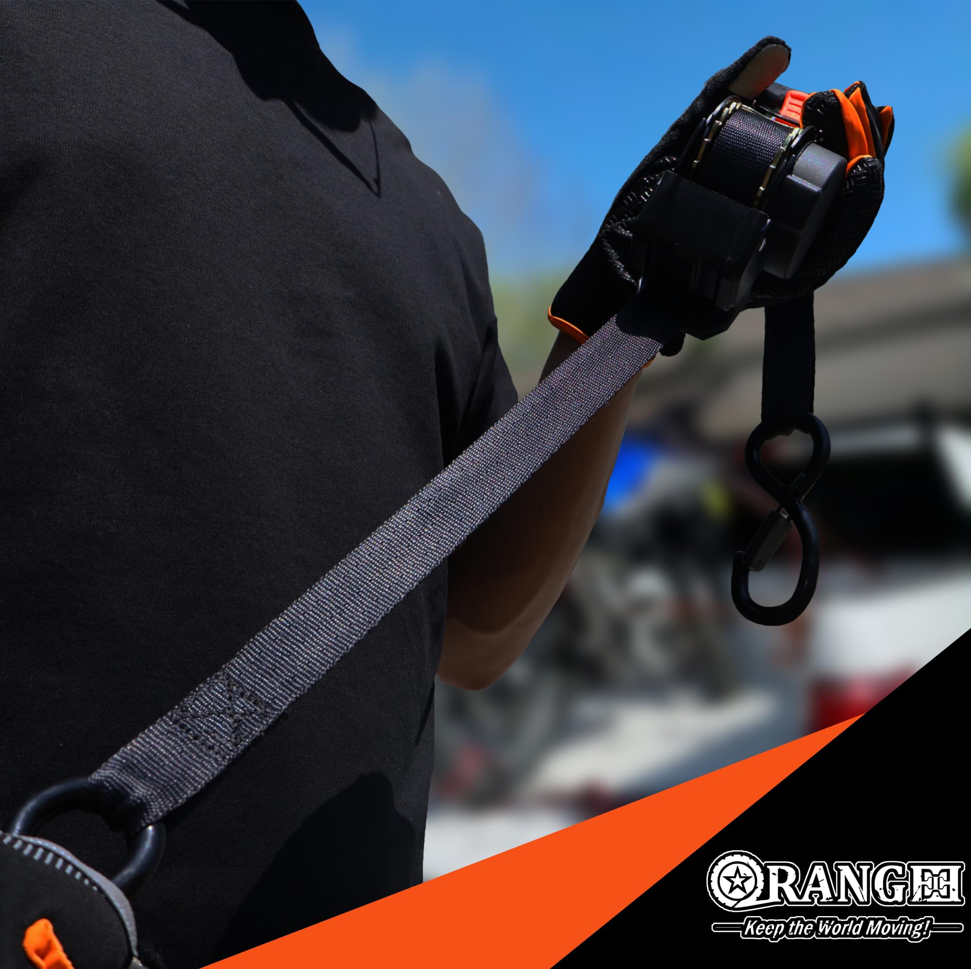 ORANGEE® Confezione da 4 cinghie a cricchetto retrattili per carichi pesanti, 2,5 cm x 3,5 m, perfette per fissare carichi, moto e barche, resistenza minima alla rottura 0,9 kg per cinghia, nero