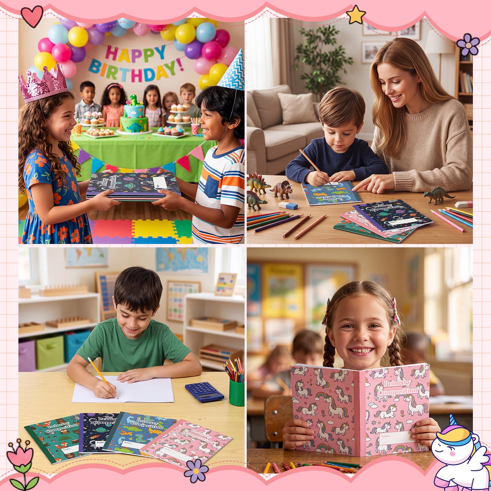 Resurhang 40 Pack Primary Composition Notebook K-2 Draw and Write Journal with Primary Ruled Lines 60 Pages 4 Style, Bulk School Supplies for Students, Teachers