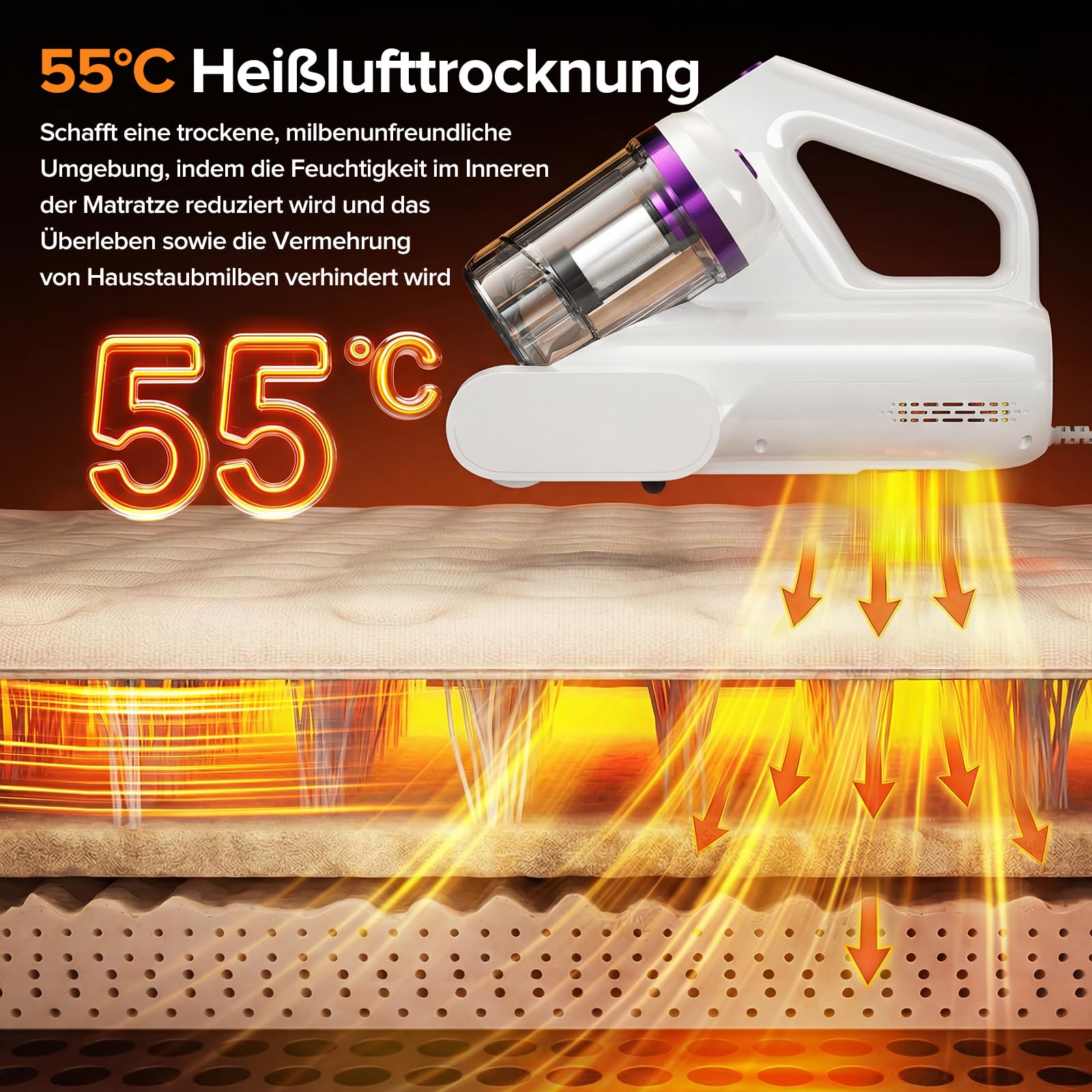 Lubluelu Milbensauger 3in1 18KPa Matratzenreiniger Handstaubsauger weiß