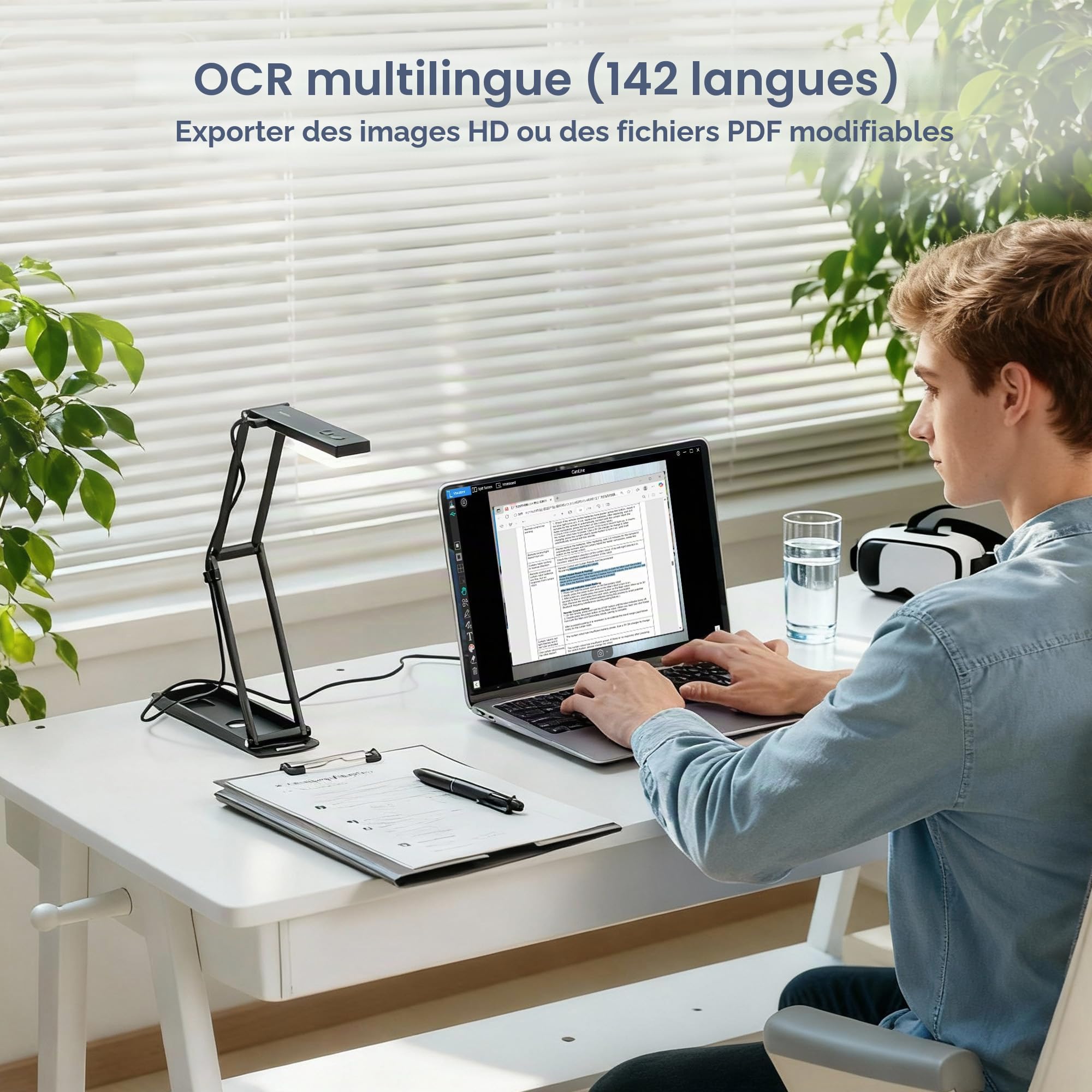 Visualiseur de Documents USB Webcam: 16MP HD Caméra A3 Zoom Numérique Lumière LED Ajustable Mode OCR & 4K Vidéo Compatible Windows/macOS pour Enseignement/Bureau/Conférence/Télétravail