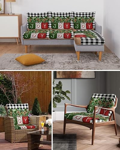 Miniatura 6 de Joy Xmas - Fundas de cojín elásticas para sofá con parte inferior elástica, fundas protectoras para sofá con diseño de piña, bayas y conos de pino,