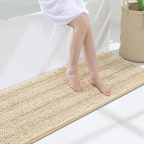 Miniatura 20 de Grandaily - Alfombras de baño de felpilla a rayas, extragruesas y absorbentes, antideslizantes, con fibras largas y suaves, lavables a máquina, para