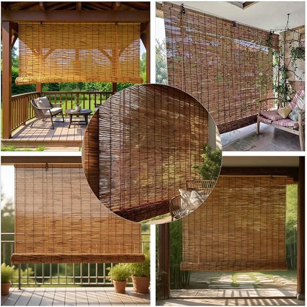 Outdoor Bamboo Blinds for Patio, Waterproof Reed Shades, Roll Up Window Blinds, Privacy Sun Shades, Cordless Bamboo Roller Shades Garden 140x120cm - 3