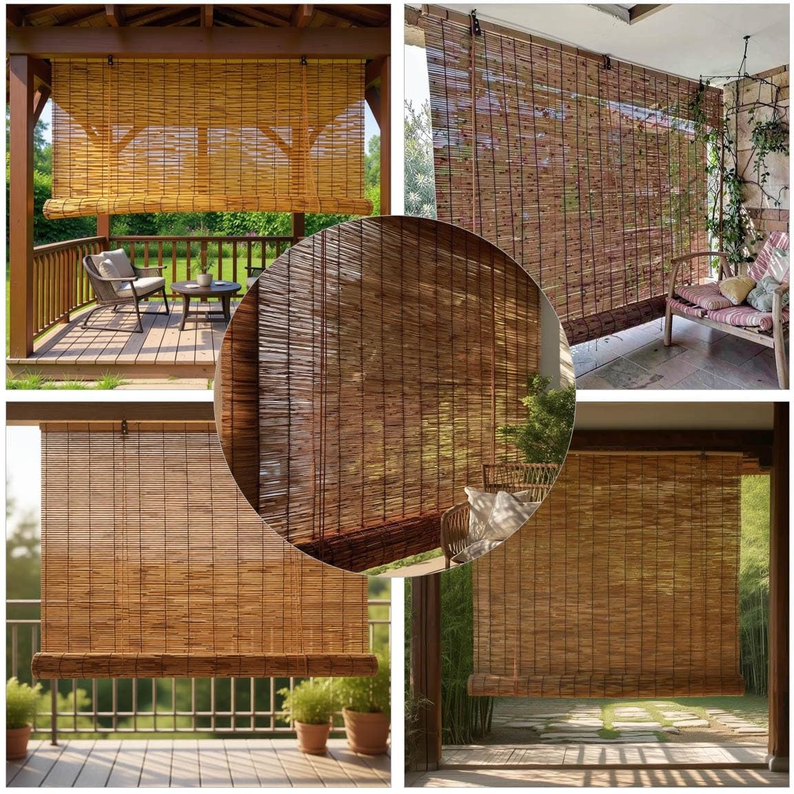 Outdoor Bamboo Blinds for Patio, Waterproof Reed Shades, Roll Up Window Blinds, Privacy Sun Shades, Cordless Bamboo Roller Shades Garden 140x120cm — view 3