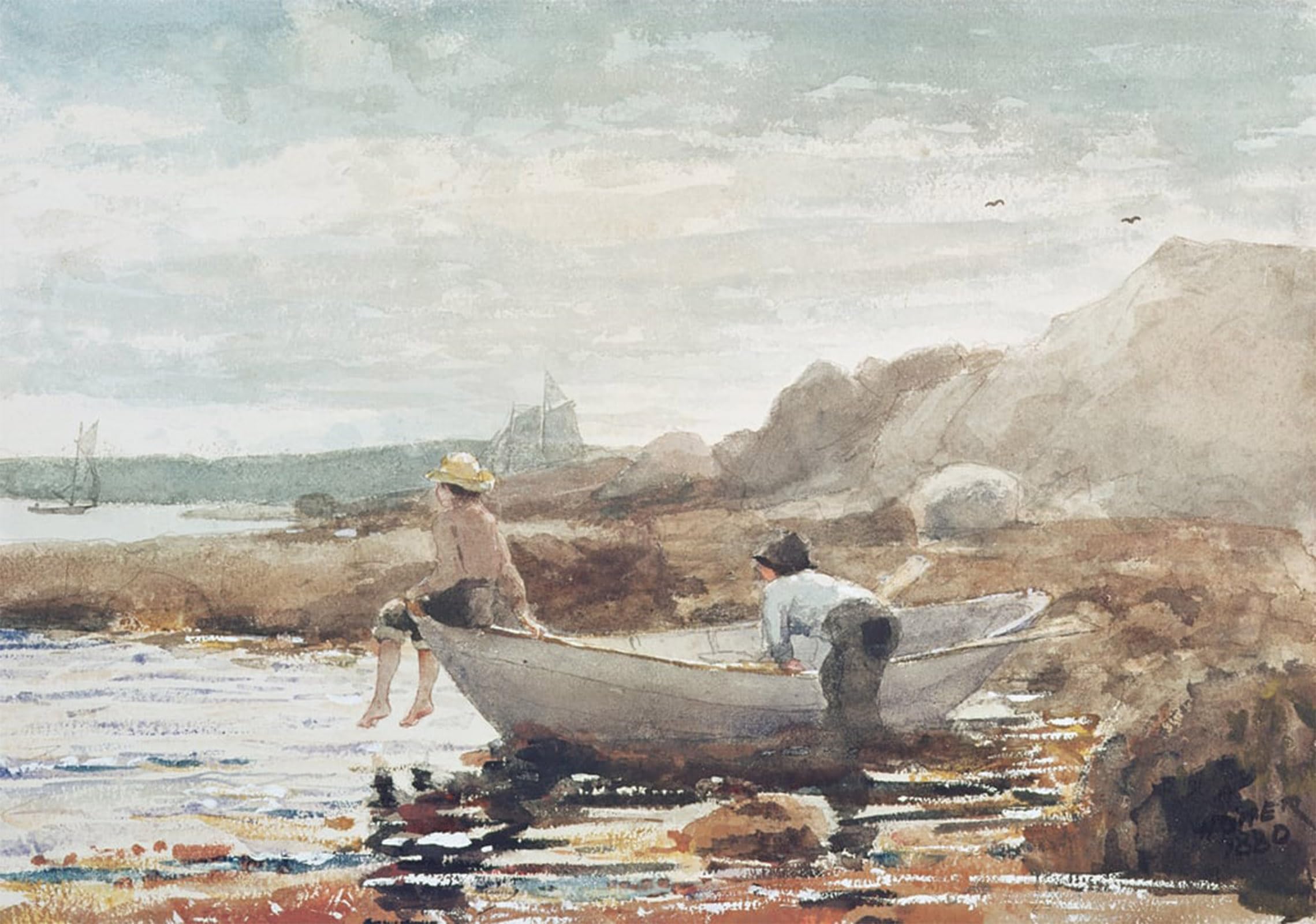 Artxlxxbn Boys No Frame Famous Prints Artwork Pictures Poster Painting Art On The Beach By Winslow Homer Artwork Landscape Pictures For Home Decor 60X90cm
