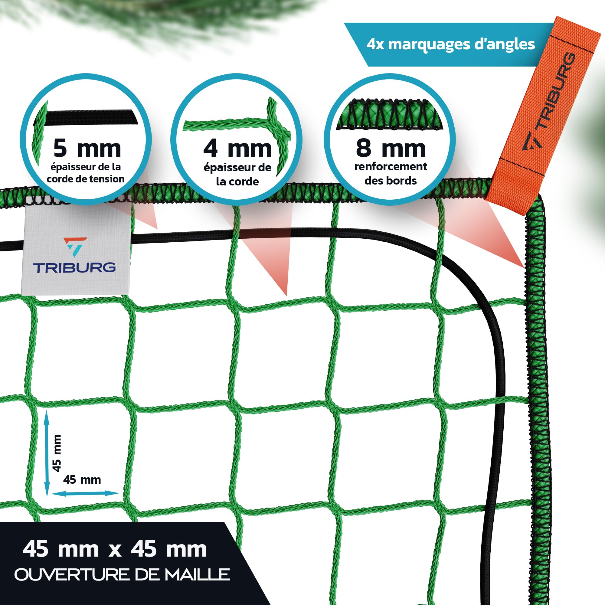 TRIBURG Filet pour remorque 3x6 avec marquage des Angles et renforcement des Bords - Filet pour remorque avec élastique de Tension pour Une sécurisation optimale du Chargement