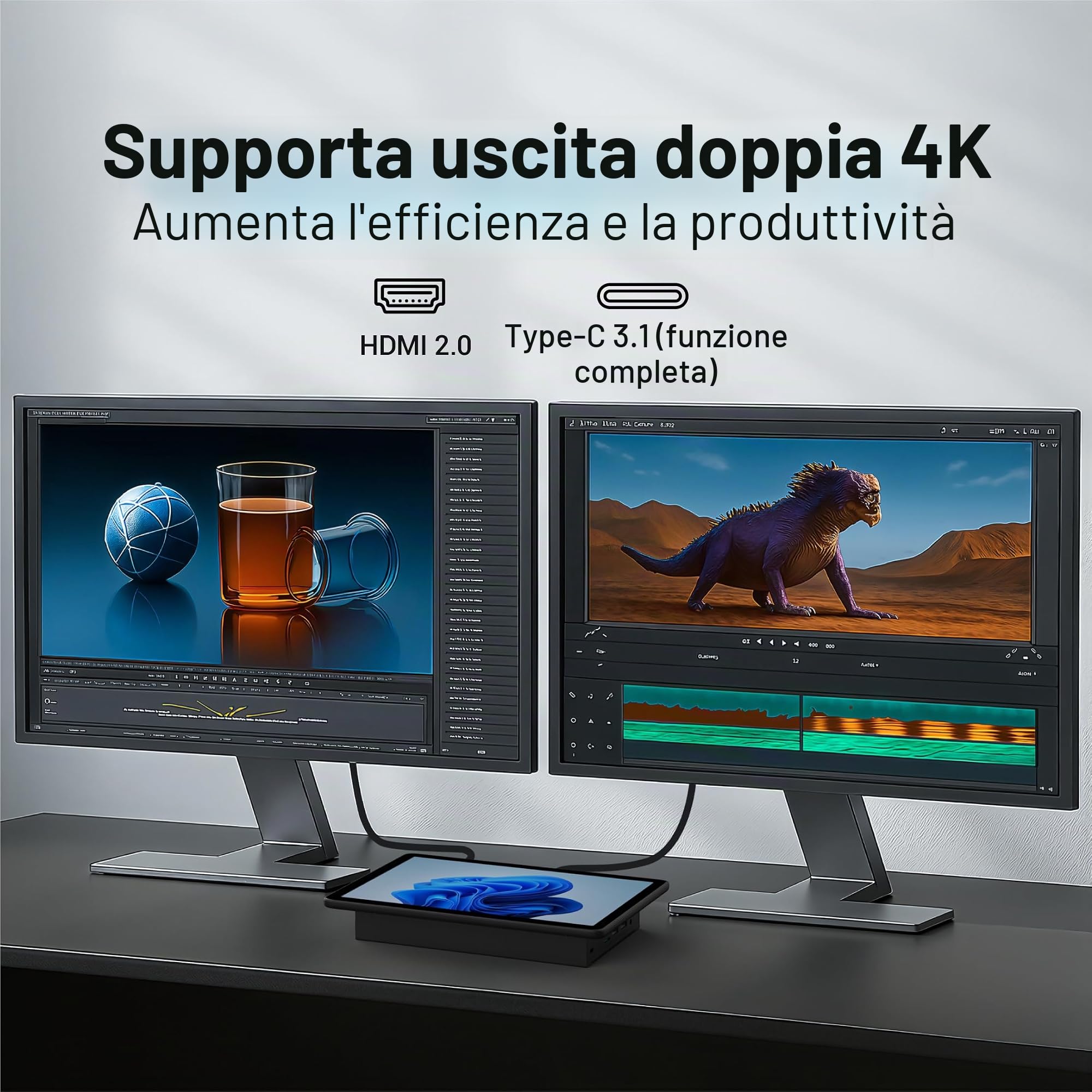 Mini Computer Desktop PC-HEIGAOLAPC 10,1" Mini PC Computer Senza Ventola con Schermo Tattile, N5100, Win 11 Pro, 8GB RAM, 128GB ROM, Batteria 5000mAh, Display 4K HDMI & Tipo C, USB3,0, RS232, RJ45 Lan