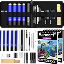 Drawing Pencil Sketching Set - 37 professional art supplies including sketching pencils, graphite and charcoal pencils, sketchbook and zip case - suitable for artists, beginners, adults and teenagers