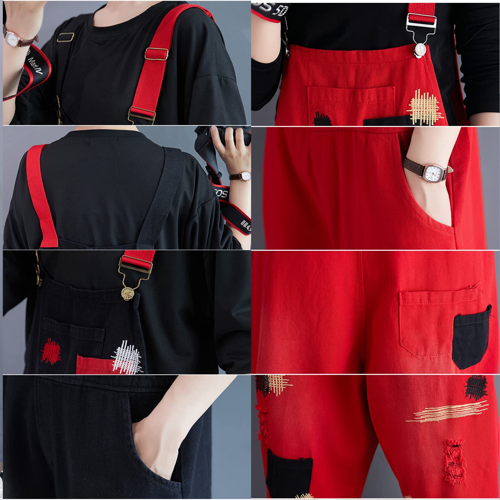 Salopette da donna in denim Salopette Pantaloni da donna Vintage Casual Baggy Jean Tute regolabili Tute Tute a gamba larga Tutina Pantaloni lunghi