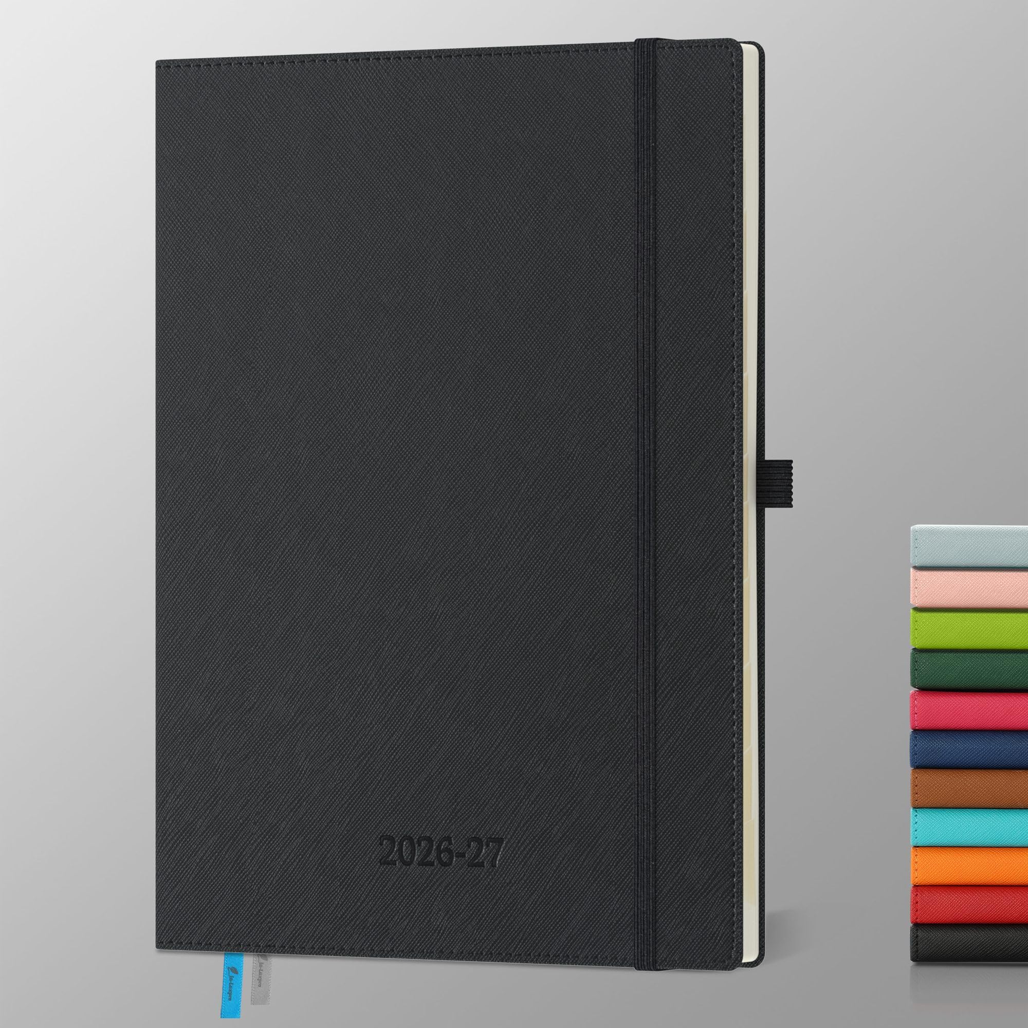 IN-LUXPRO Academic Diary 2026-2027: A4 Week to View (29x21.5 cm) 18 Months(Jul'26 - Dec'27) Weekly & Monthly Planner with Month Tabs & Inner Pocket, Expenses/Note Pages, PU Leather Black