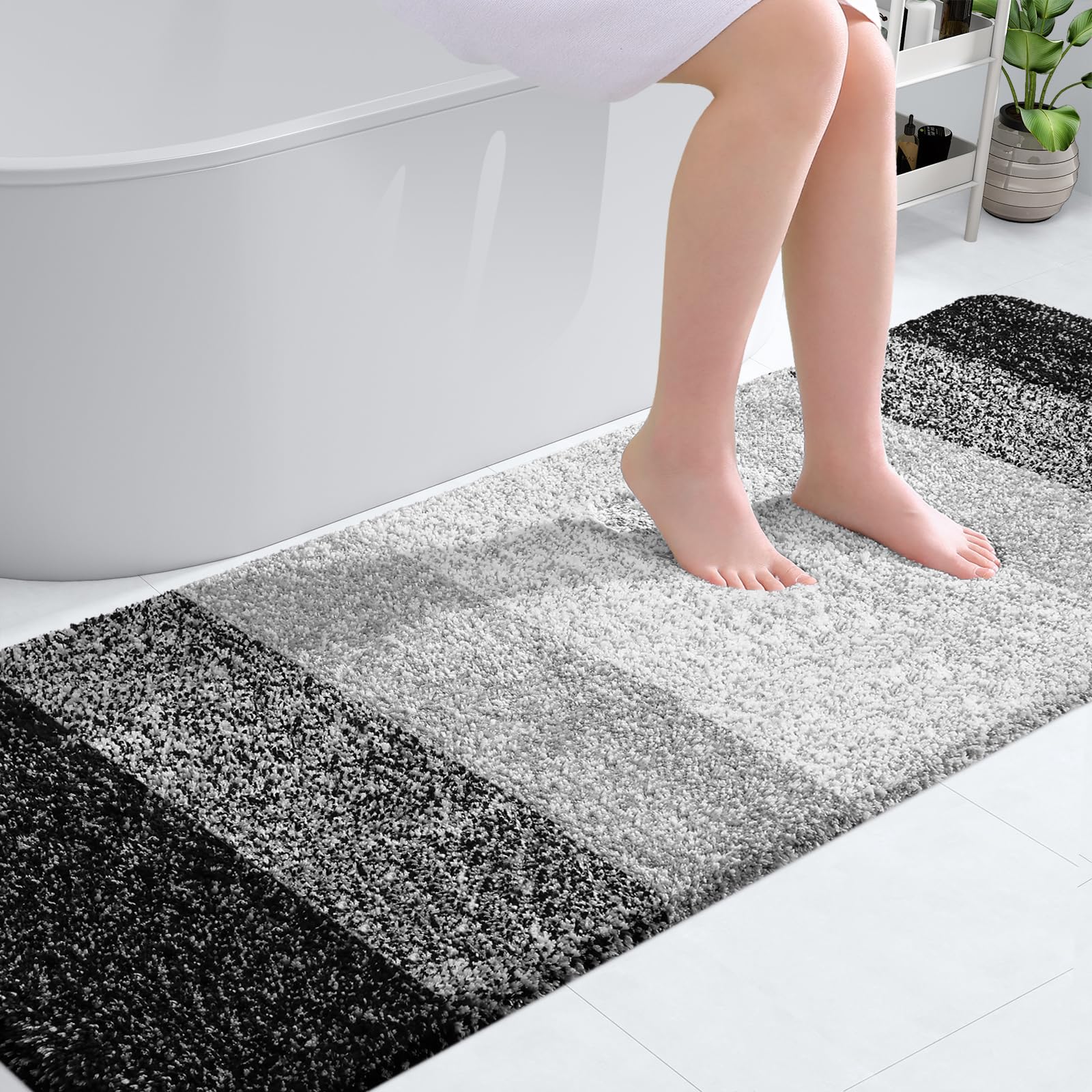 OLANLY Bathroom Runner Rug 70x24, Extra Soft Absorbent Microfiber Bath Rugs | Black, Non-Slip Quick-Drying Rubber Backing, Machine Washable Long Bath Mat for Floor, Tub and Shower, Home Decor Accessories