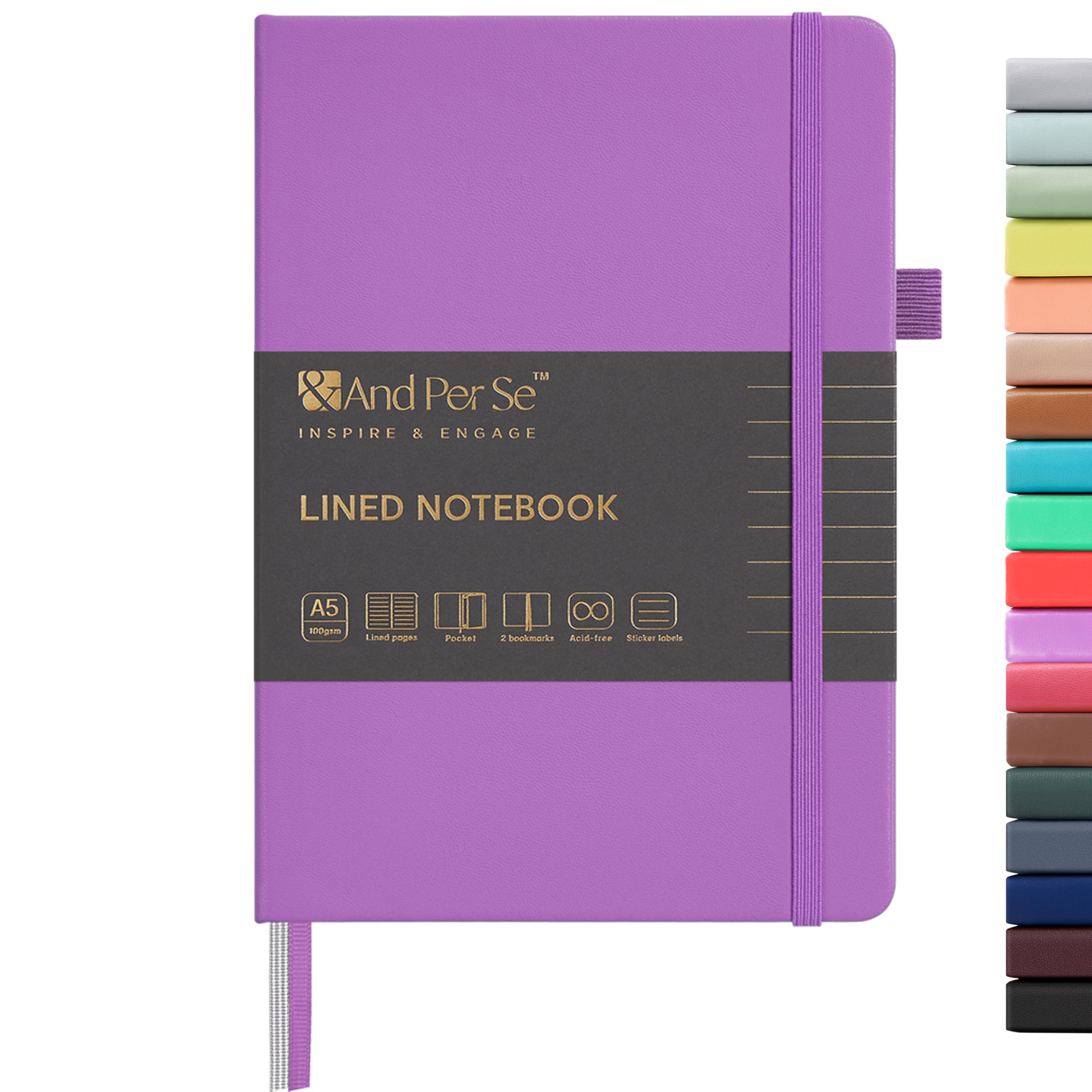&And Per Se Lined Journal Notebook, 160 Pages, A5 5.7 x 8 inches College Ruled Thick Paper Notebook Journals for Writing, Hardcover Notebooks for Women Men Office School (1 Pack, Violet) โ image 1