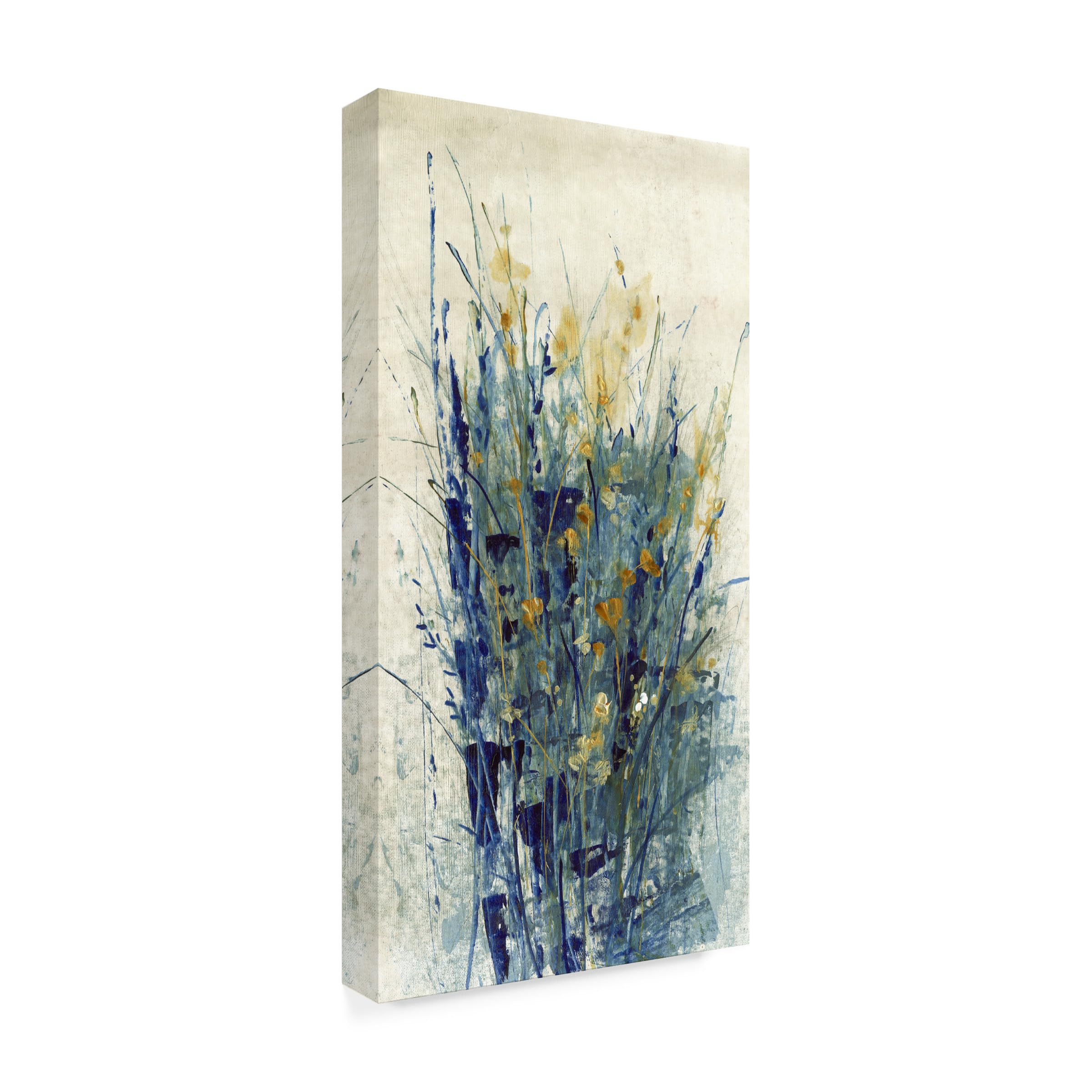 Wrapped Canvas Wall Art - Tim Otoole Indigo Floral Ii Wall Art for Living Room Bedroom or Office