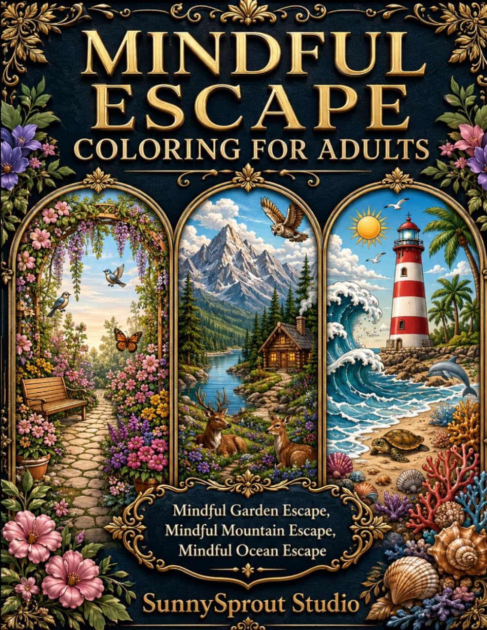 MINDFUL ESCAPE COLORING FOR ADULTS: Mindful Garden Escape, Mindful Mountain Escape, and Mindful Ocean Escape for Relaxation, Stress Relief, and ... (Mindfulness & Stress Relief Coloring Series)