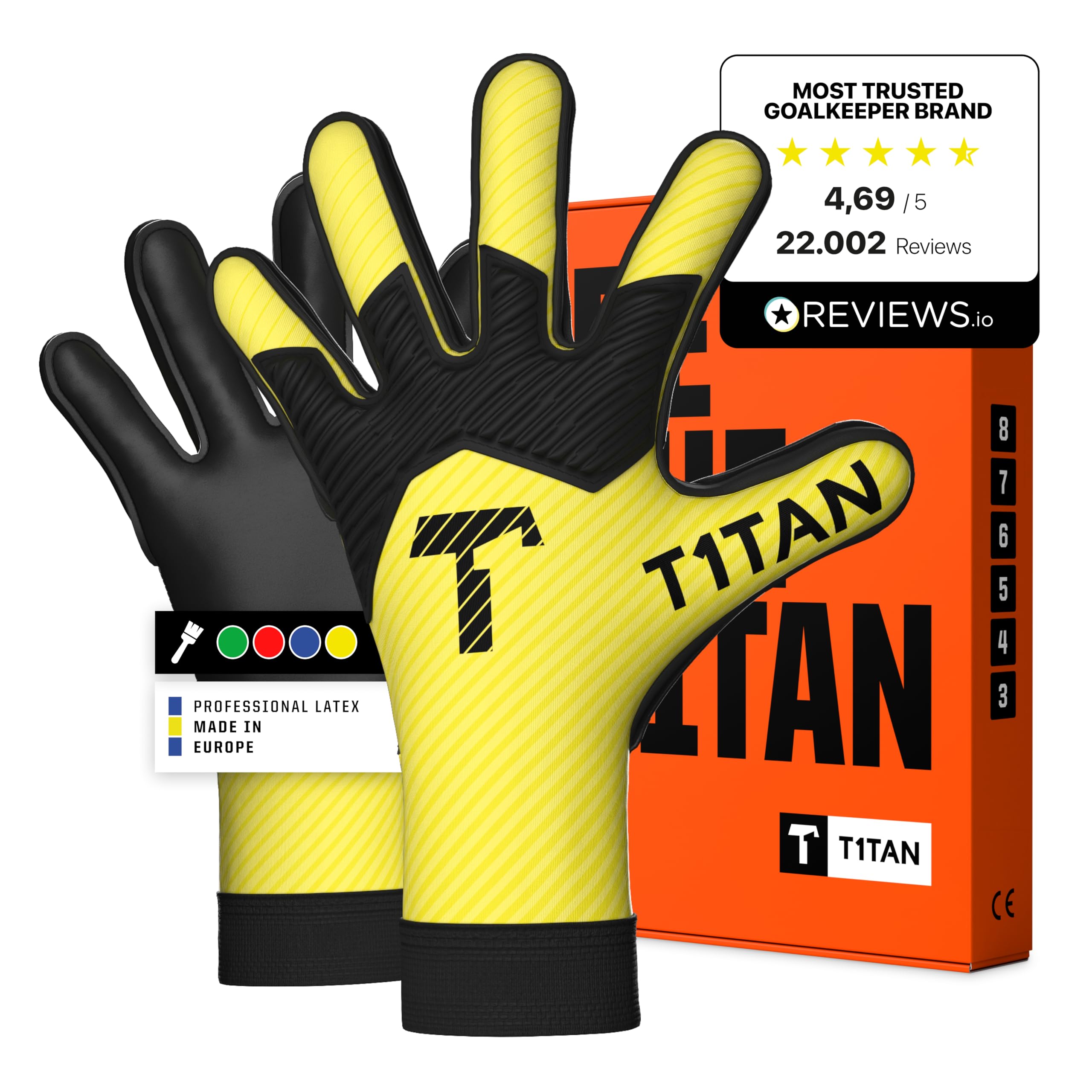 T1TAN Hobby Goalkeeper Gloves Children's AROX Yellow, Goalkeeper Gloves for Boys, Girls & Teenagers, 5-6 Years, Many Colours, Football Goalkeeper Gloves, Breathable, Size 4 — image 1