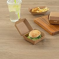 Vista 3 de Restaurantware Mini cajas de hamburguesas de 2.8 x 2.8 x 2 pulgadas, 100 recipientes de comida con tapa con bisagras, cajas desechables de papel