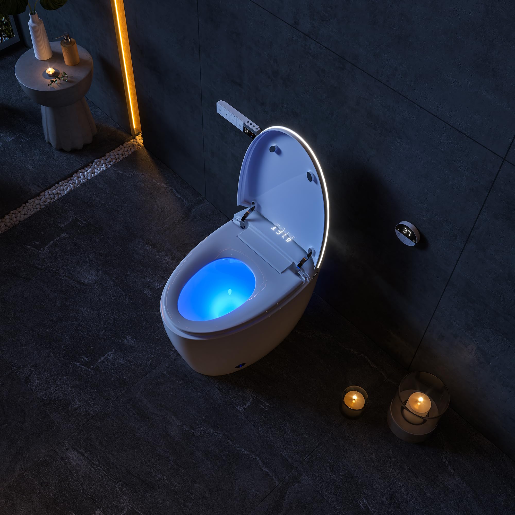 Stojąca inteligentna toaleta z tylnym wylotem - podgrzewane siedzenie, automatyczne spłukiwanie przy wyjściu, wbudowany bidet i suszarka